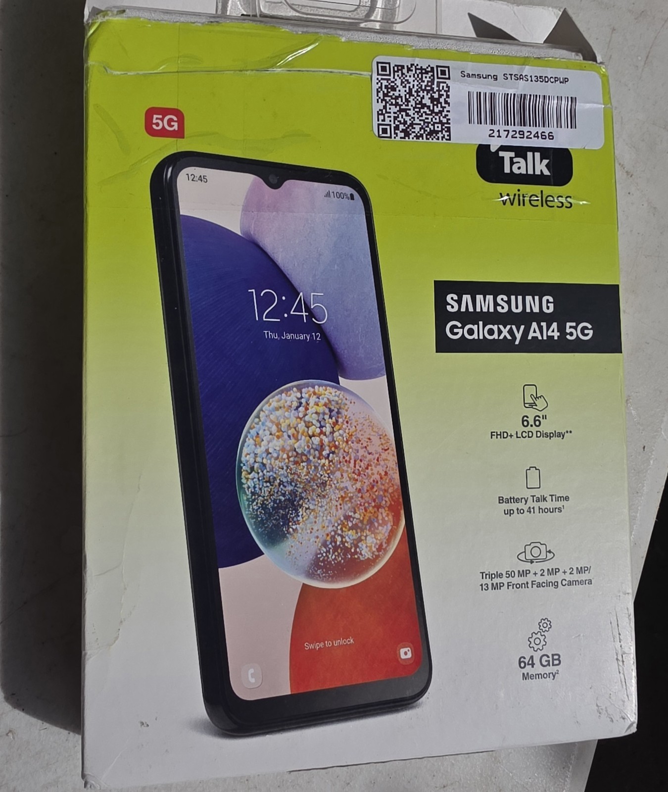 new Samsung Galaxy A14 5G Tracphone Black 64GB Working