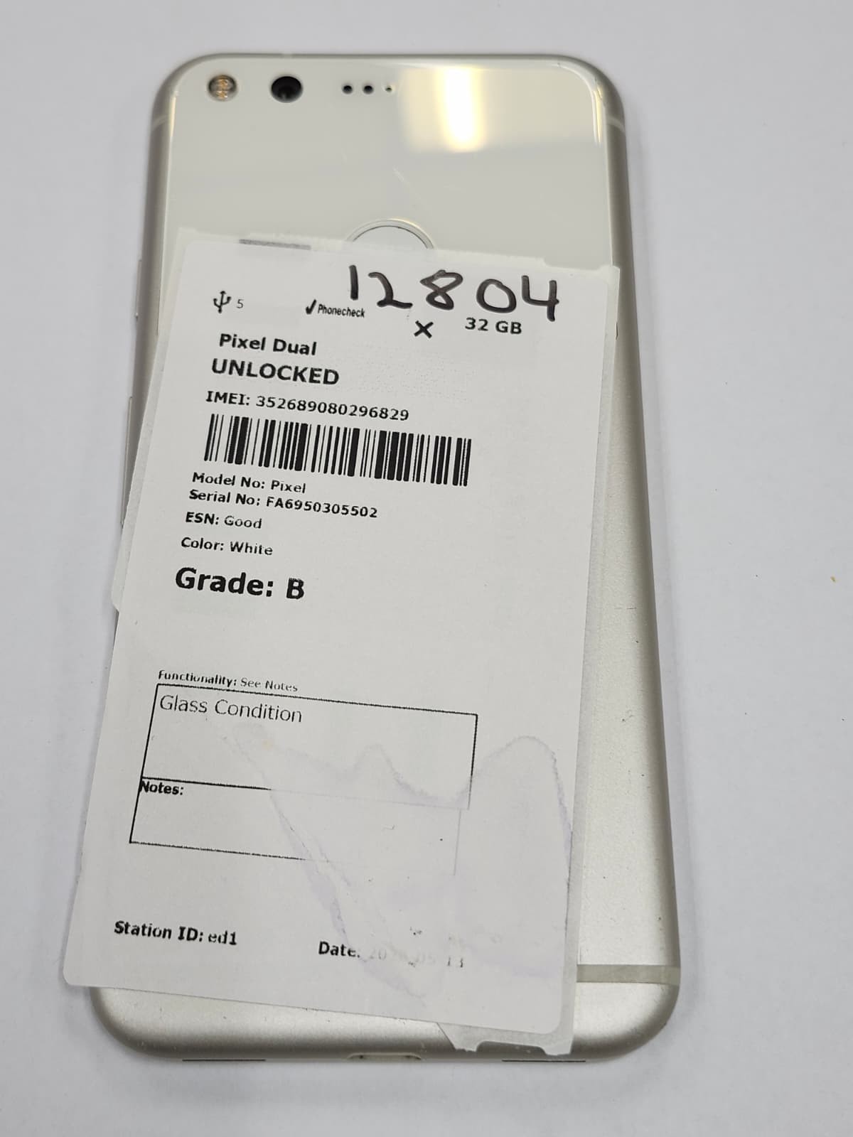 DEFECTIVE – Google Pixel 1 – 32GB – White – Unlocked – Pixel – 12804