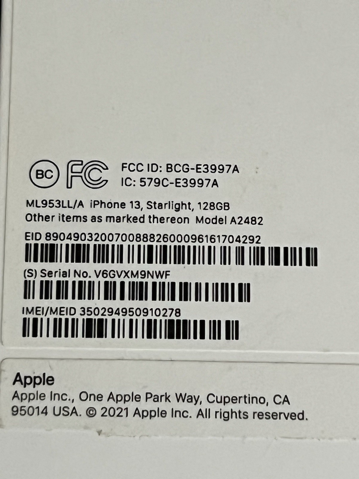Apple iPhone 13 A2482 Starlight 128GB with Box And Charging Wire – ATT