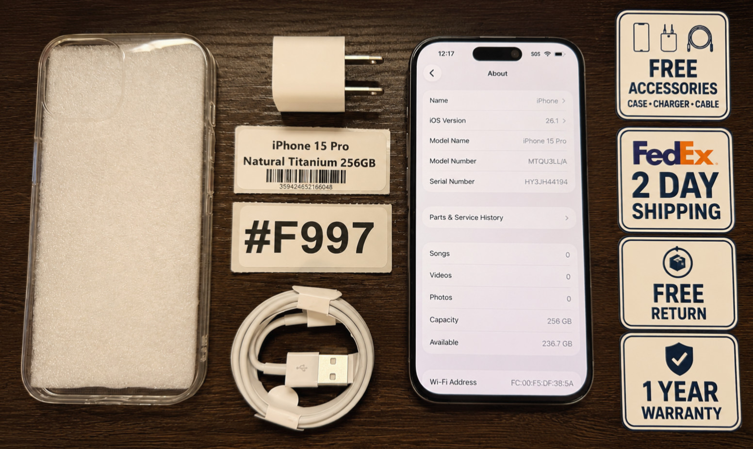 Apple iPhone 15 Pro 256GB Natural Titanim – For Use with AT&T- Read Seller Notes