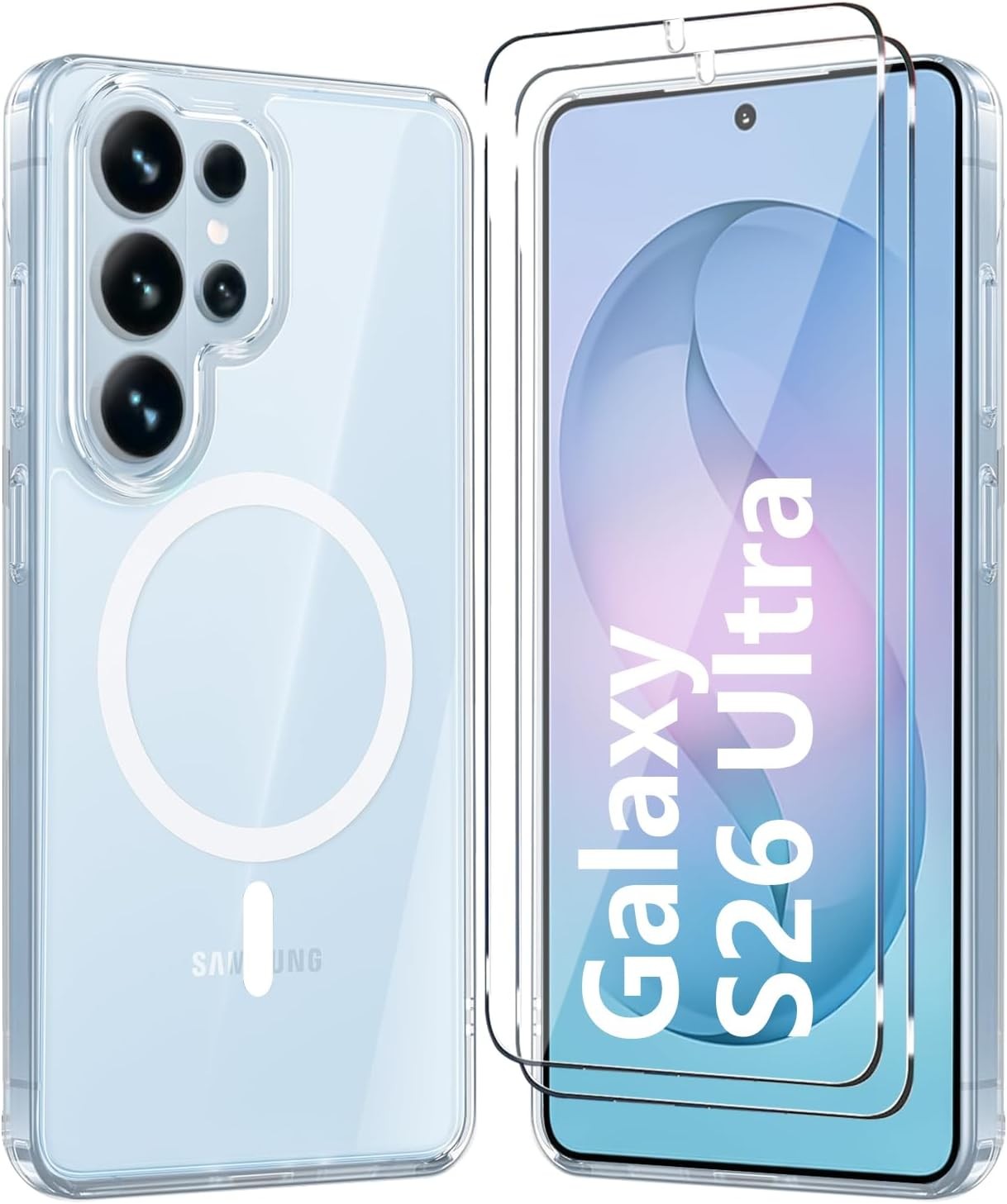 Clear Magnetic Phone Case for Samsung Galaxy S26 Ultra with 2 Screen Protectors