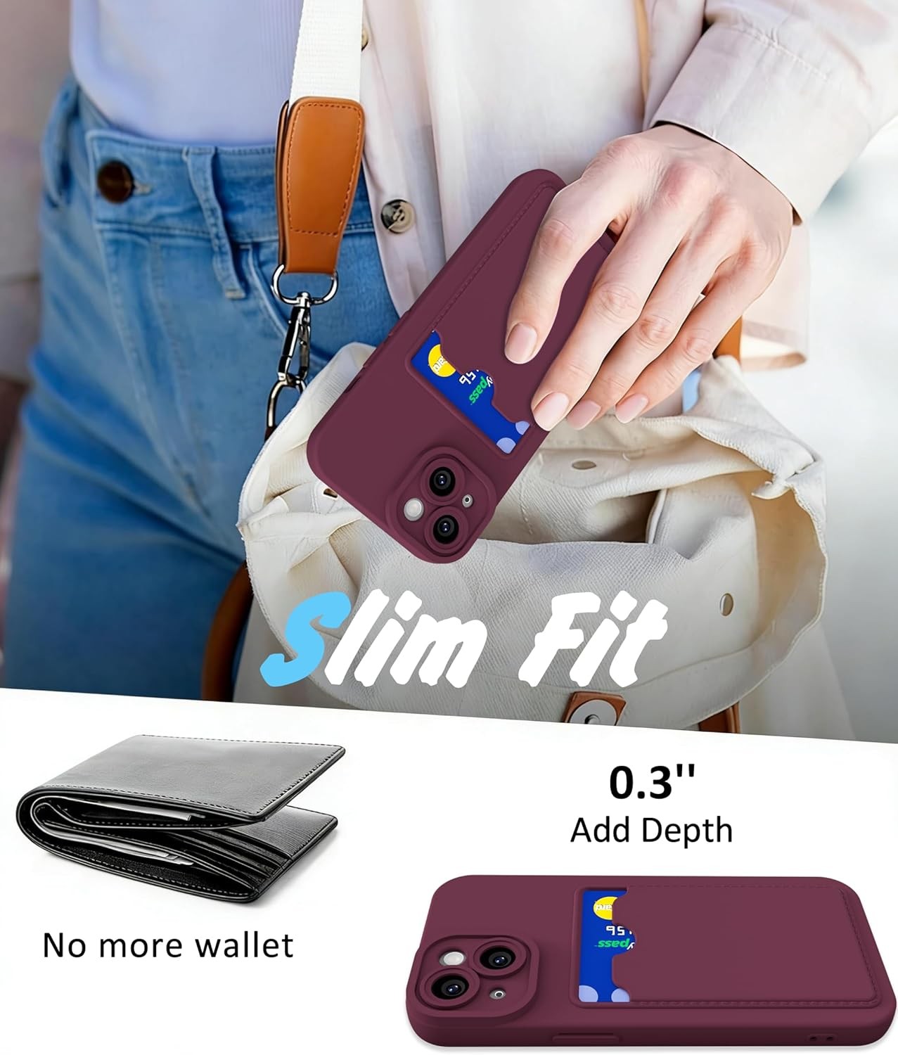iPhone 13 Mini Case with Card Holder Slim, Thin Silicone Wallet Phone Case