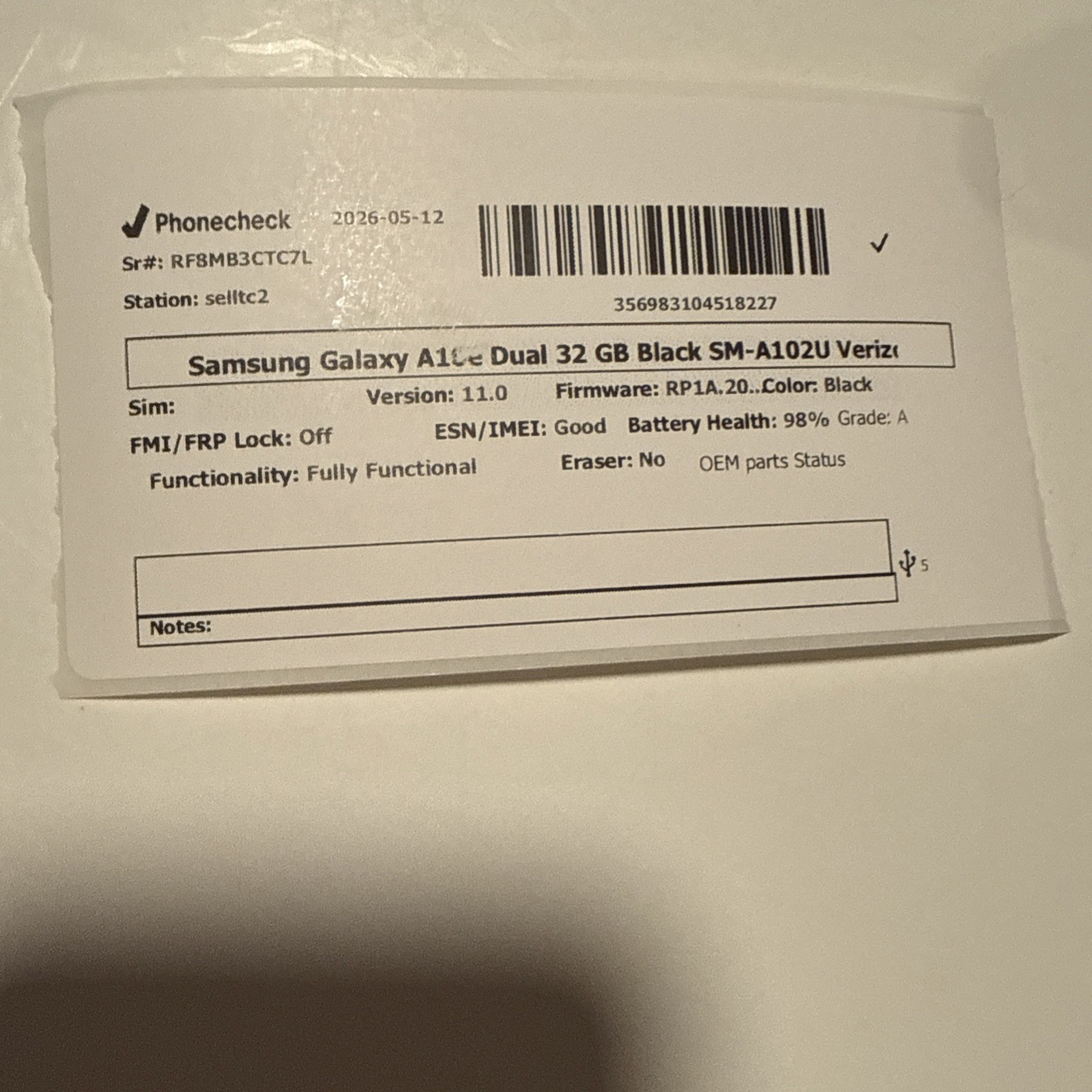 Samsung Galaxy A10e Black 32gb SM-A102U (Verizon / Unlocked) Mint Condition!