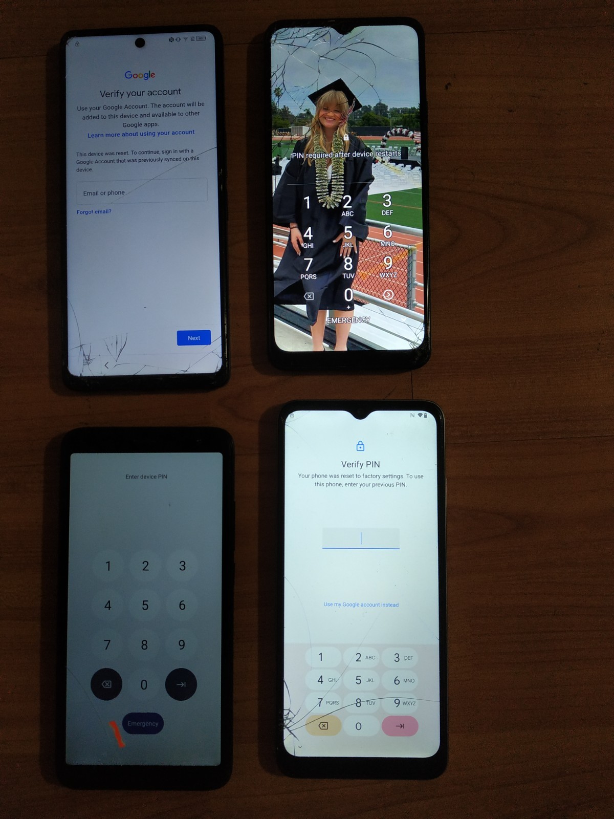 Lot of 4 Mixed model T-Mobile TCL Smartphone For part