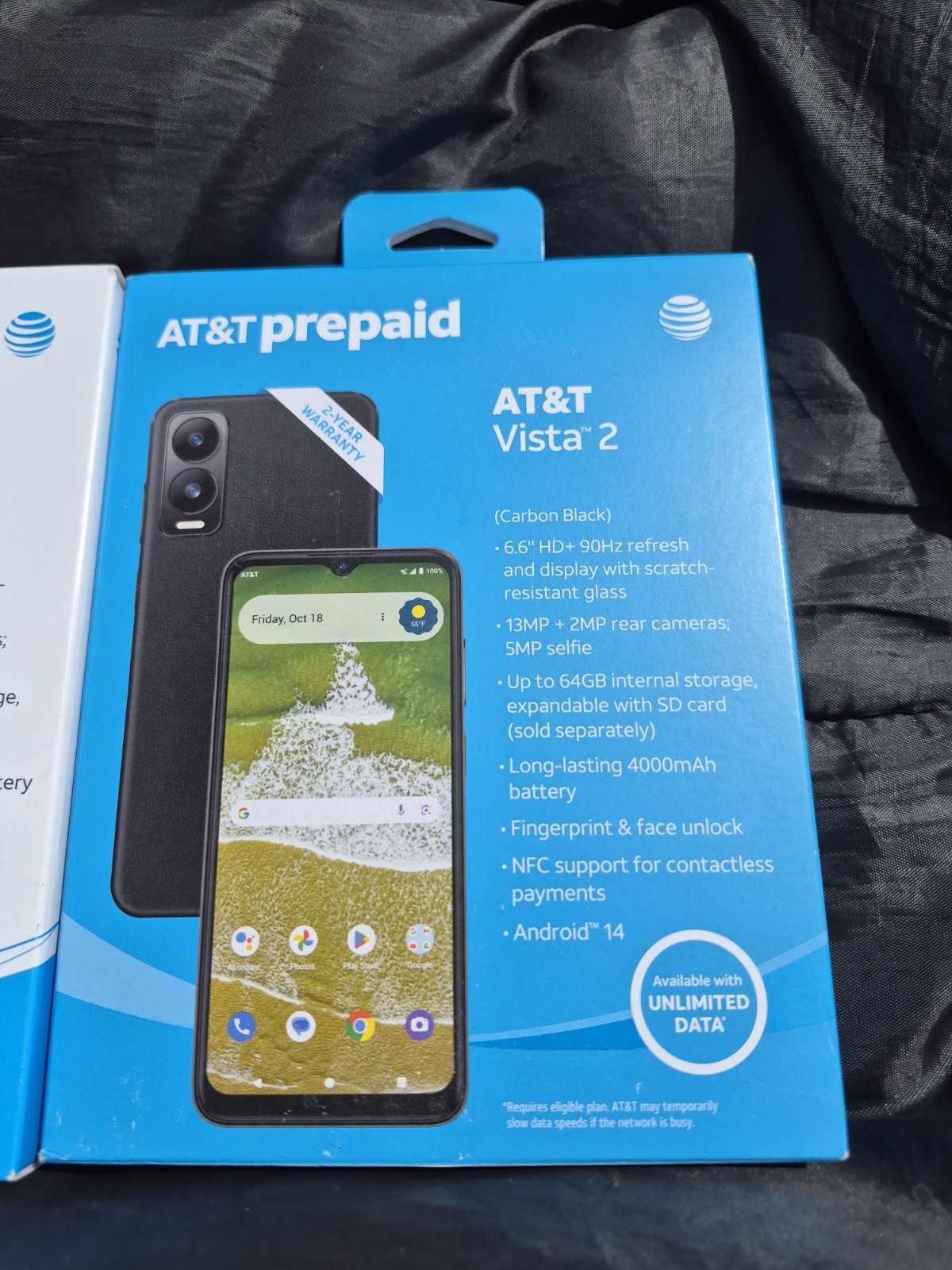 2 × AT&T Vista 2, 6.6”HD+/64GB/13MP/4000mAh/NFC Carbon Black Prepaid Phone