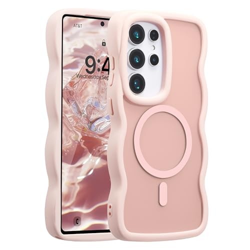 Magnetic for Samsung Galaxy S25 Ultra 5G Case, Cute Clear Wave Pink Cover Wavy