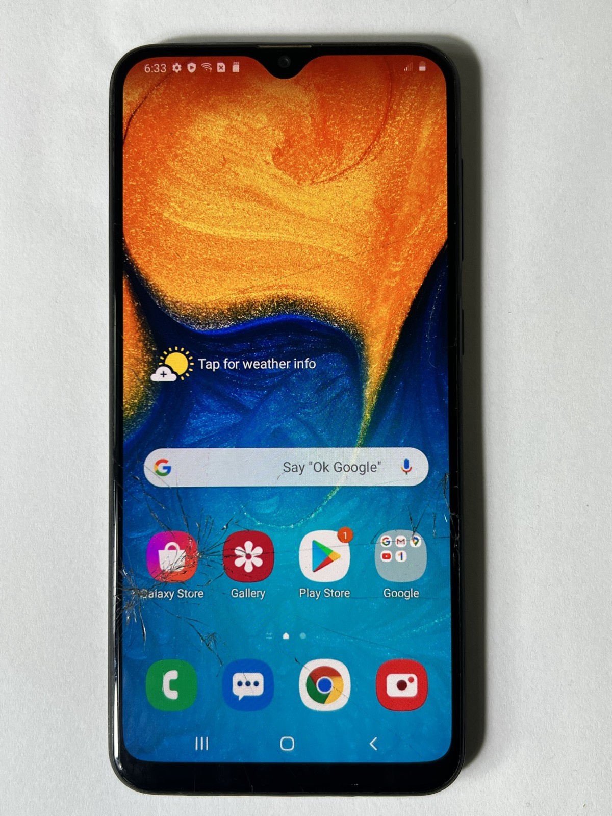Samsung Galaxy A20 SM-A205U – 32GB – Black (Metro) (Single SIM) Cracked glass as
