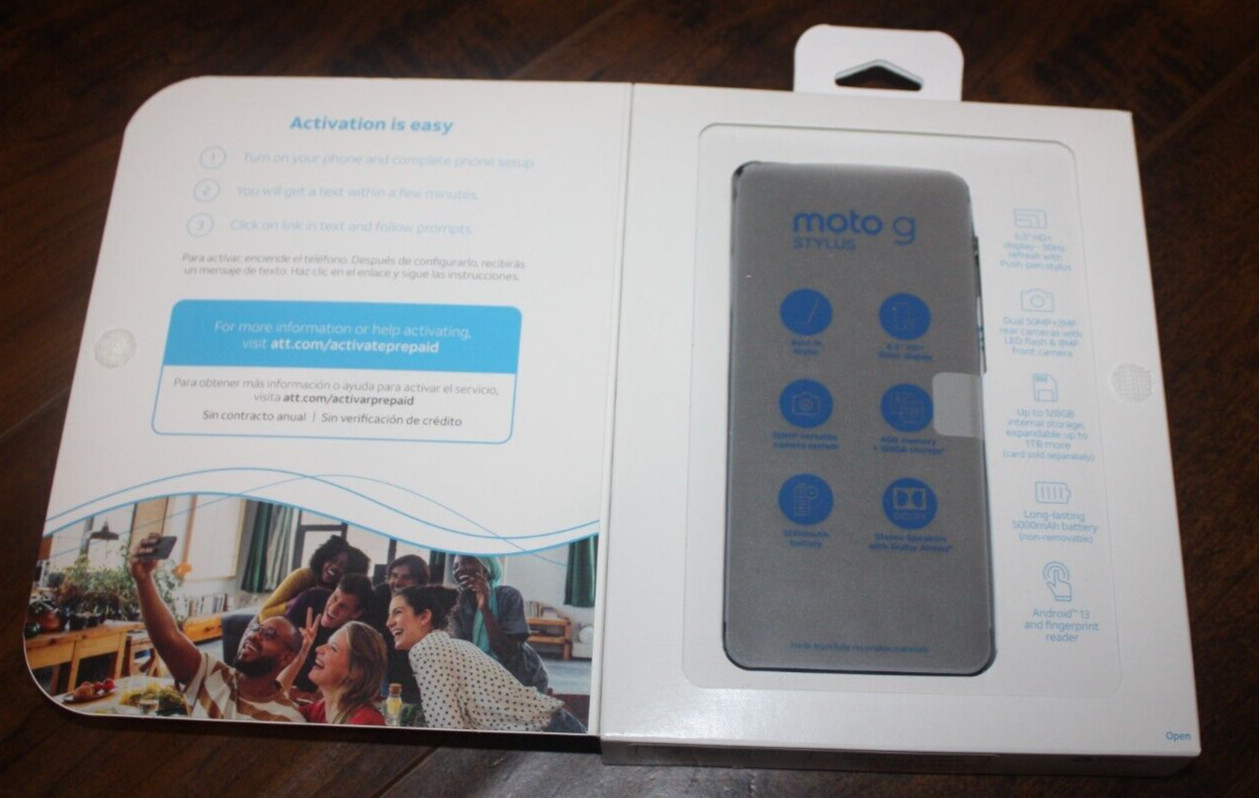 New Blue AT&T Motorola Moto G Stylus 128GB 6.5″ HD+ Display Prepaid Smartphone