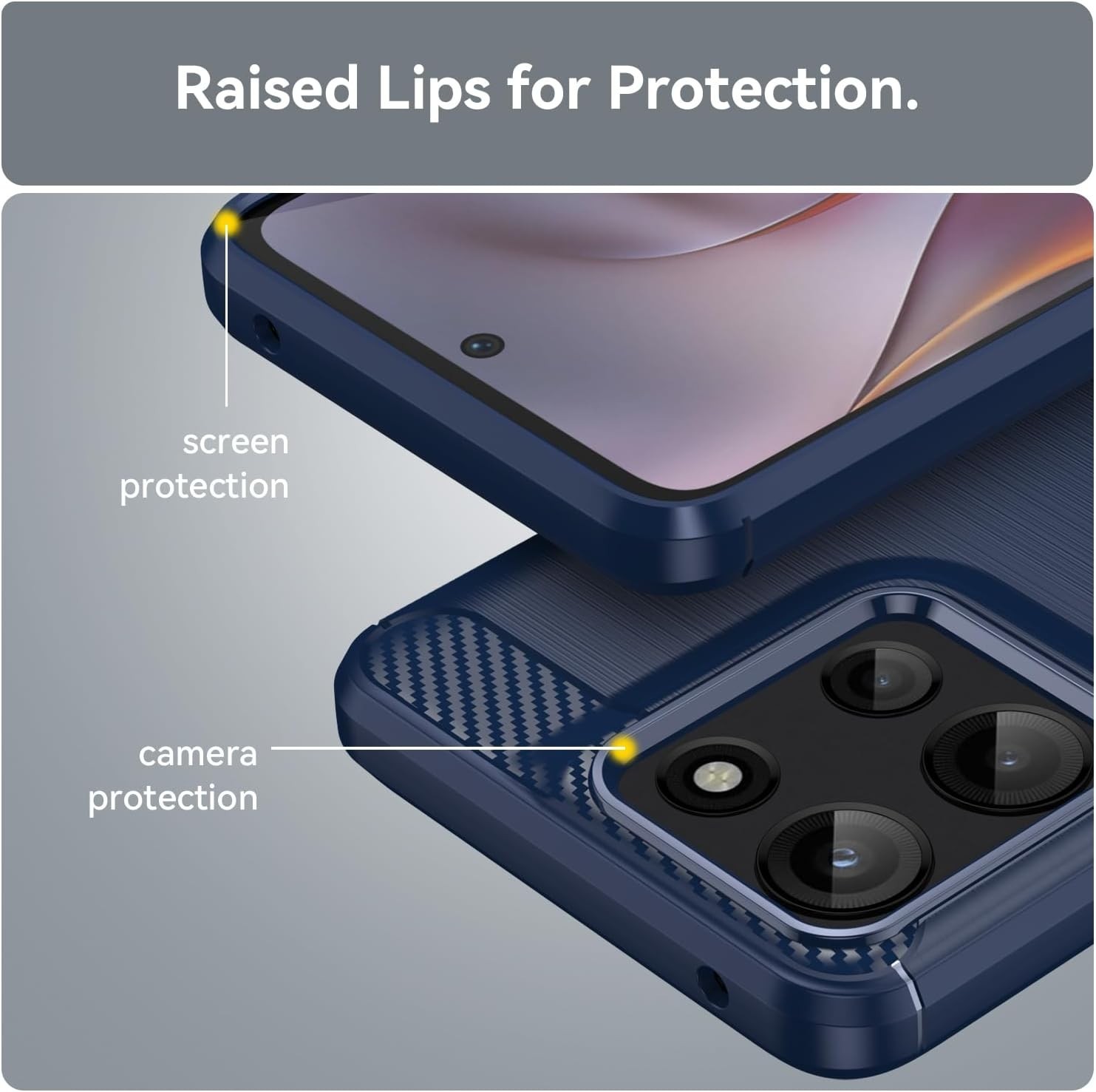 For Moto-G-2025 Case with Screen Protector, Shockproof Flexible TPU Rubber-Blue