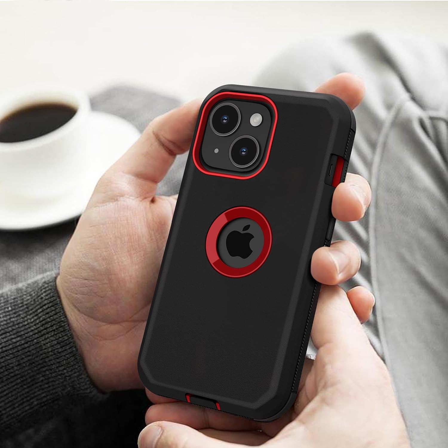 Rugged Shockproof Dual Layer Heavy Duty Case for iPhone 15 – Black Red 2023