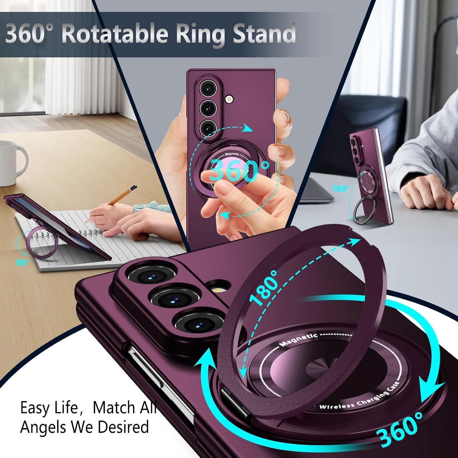 Burgundy Magnetic Stand Ring Holder Slim Shockproof Cell Cover for Samsung Galax