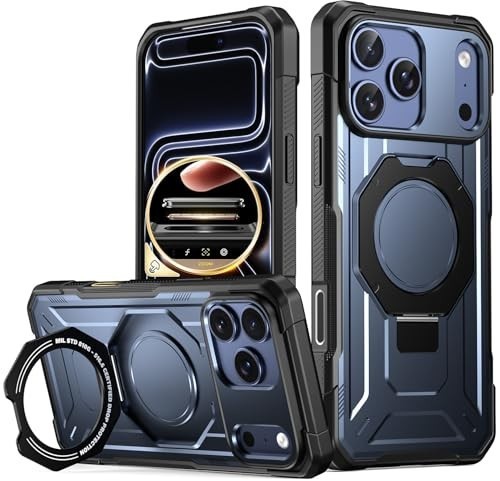 Rugged Shockproof iPhone 17 Pro Max Case with Ring Stand & Camera Control, Midni