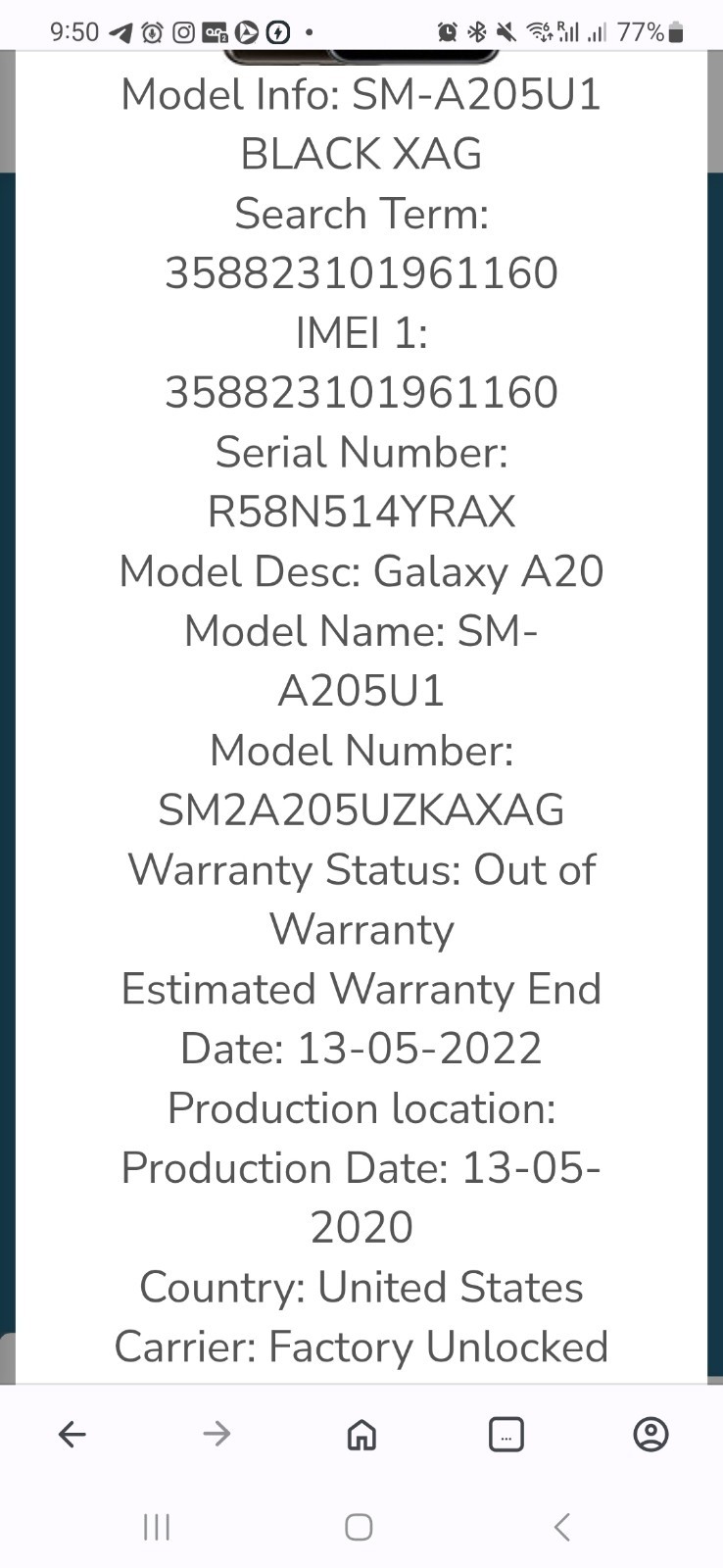 Samsung Galaxy A20 SM-A205U1 – 32GB (Factory Unlocked) CLEAN IMEI For Parts