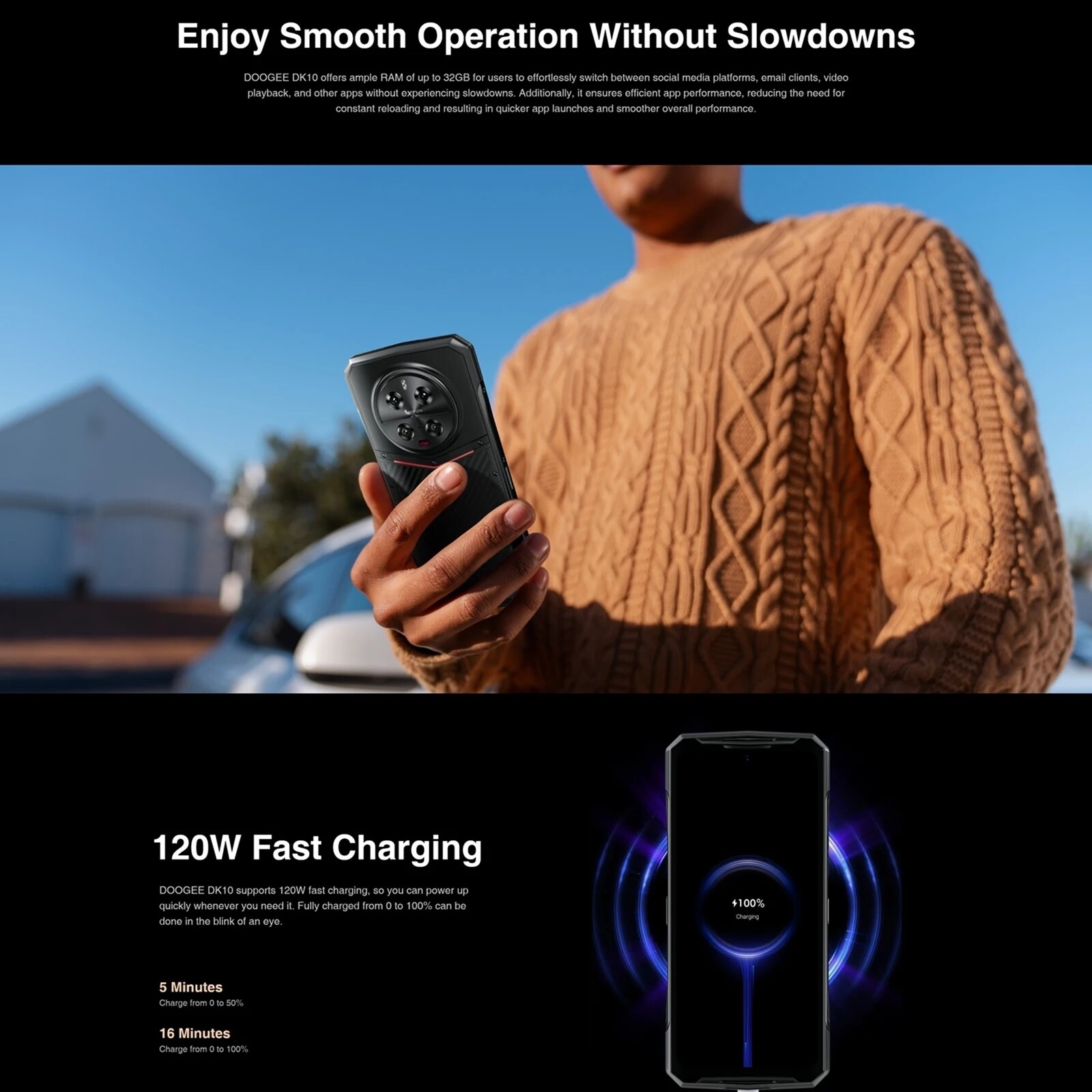 DOOGEE DK 10 Rugged 5G Smartphone 120Hz 2.5K Display 50MP Quad Camera 120W NFC
