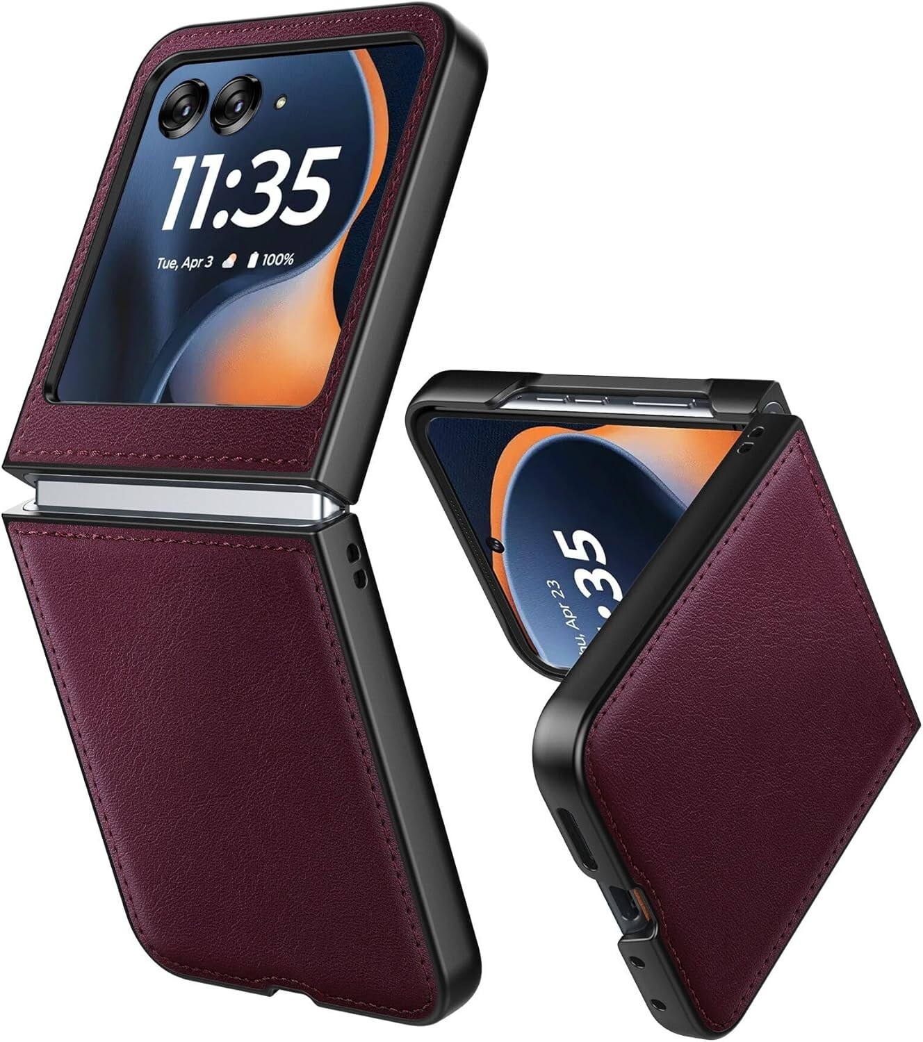 For Motorola Razr 2024 Case with Leather Back & Polycarbonate Bumper Protections