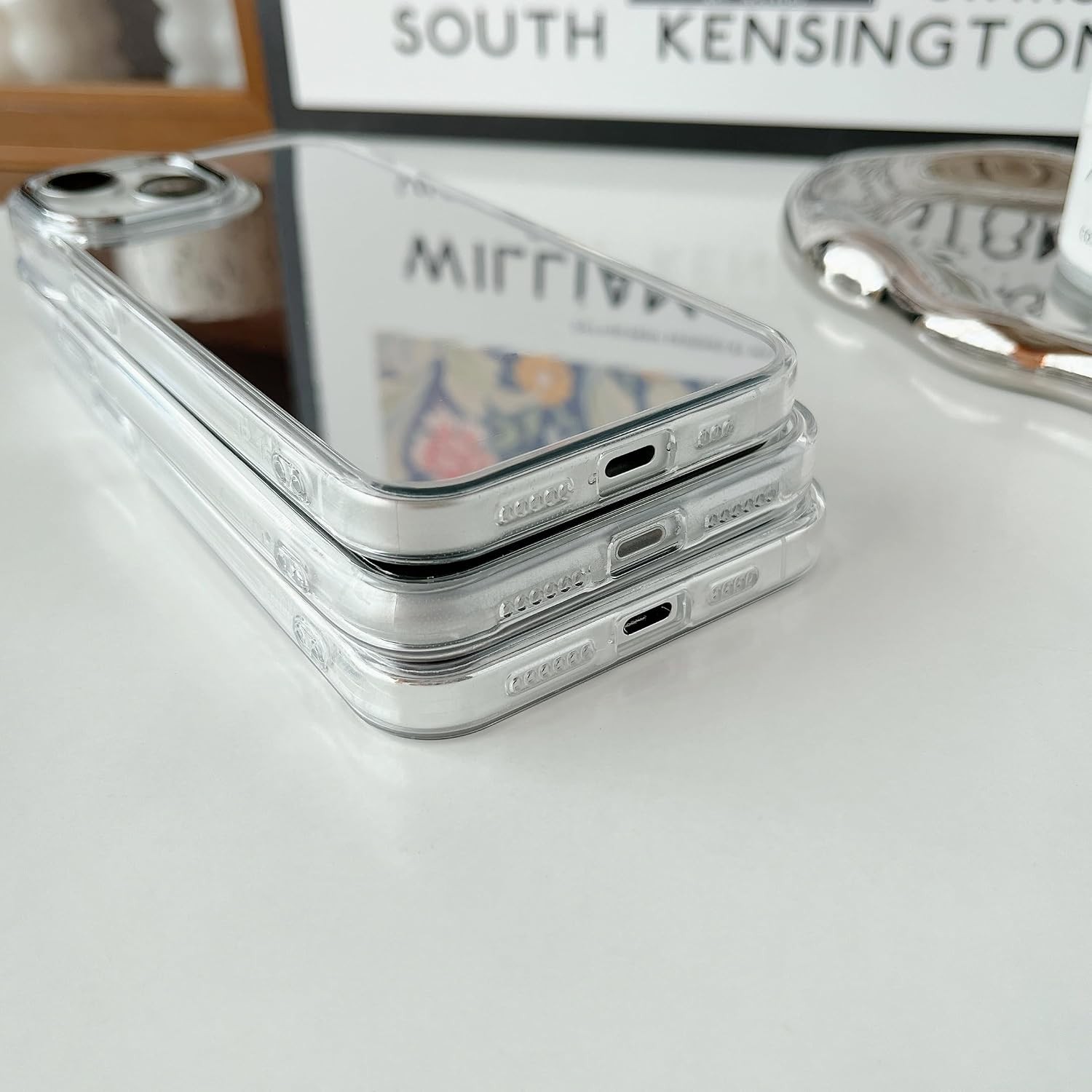 Mirror Case for iPhone 15 Pro Max, Cute Glossy Hard Back + Clear Soft TPU Bumper