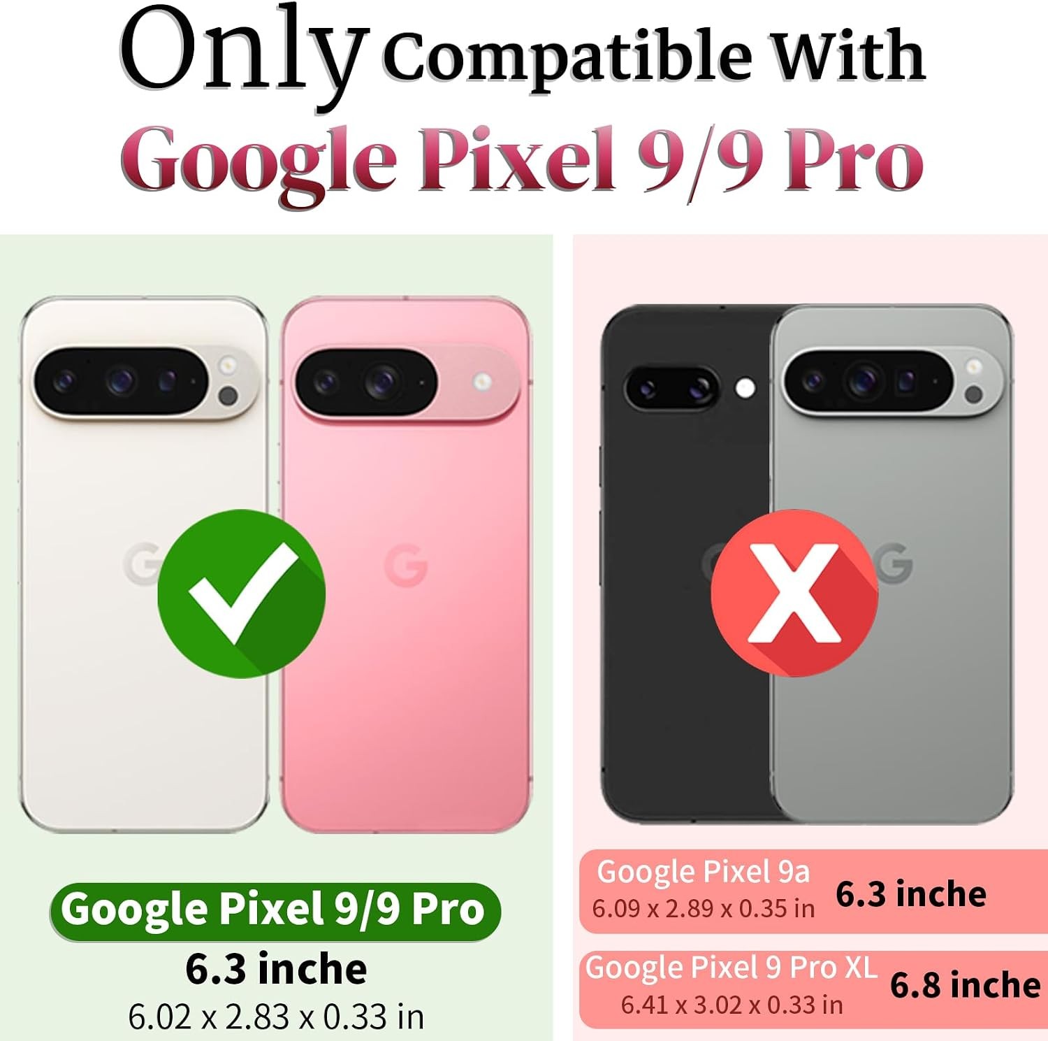 Military Grade 20ft Drop Tested Pixel 9/9 Pro Case with Screen Protector, Black