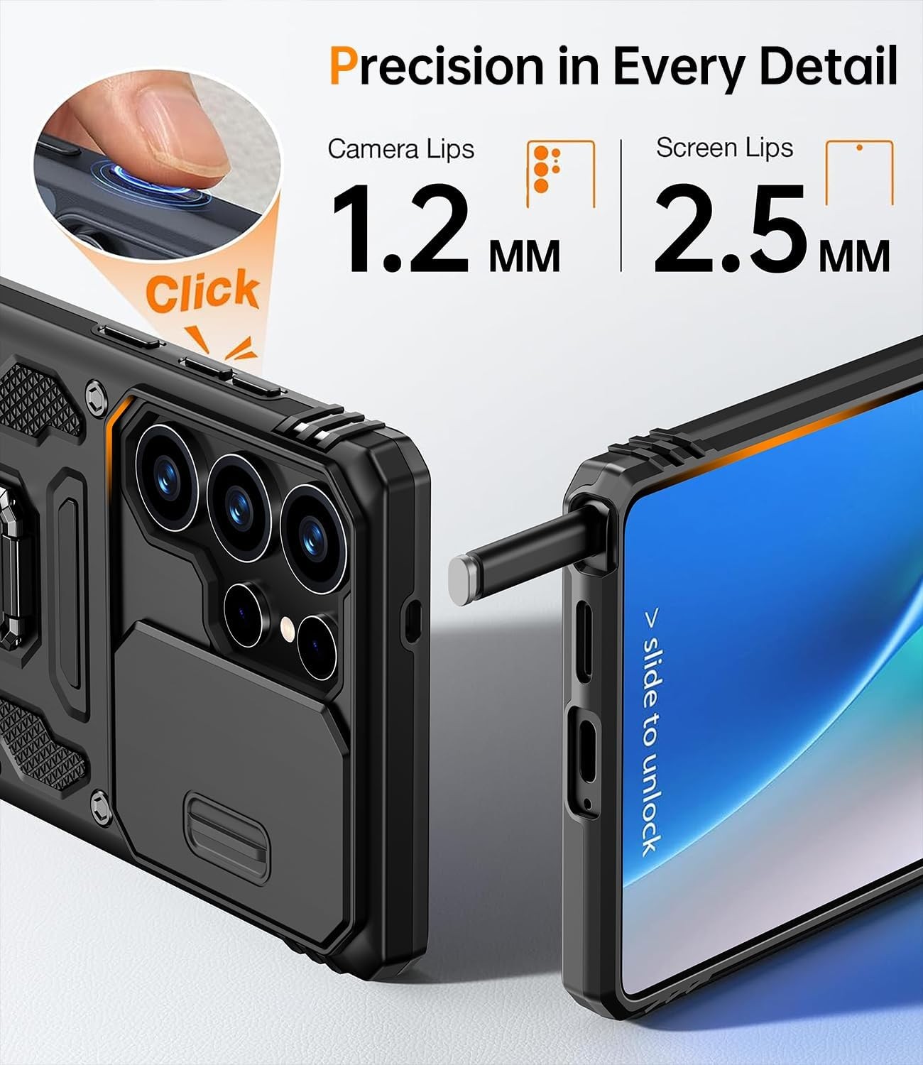 For Samsung Galaxy S25 Ultra Armor Phone Case with Camera Cover Military Grade