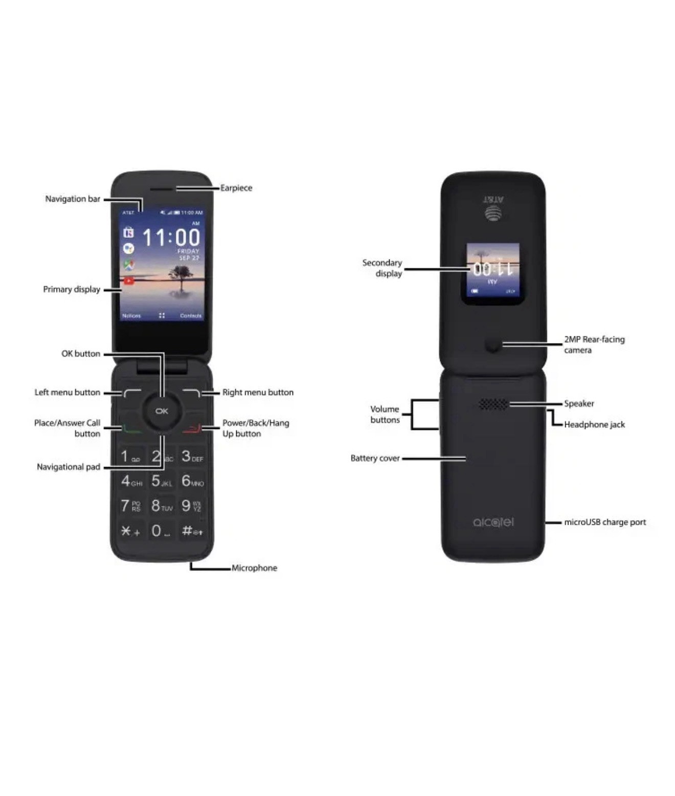 AT&T Alcatel 4052R 2.8″ 4GB Memory Smart Flip Phone – Black AT&T Network Only