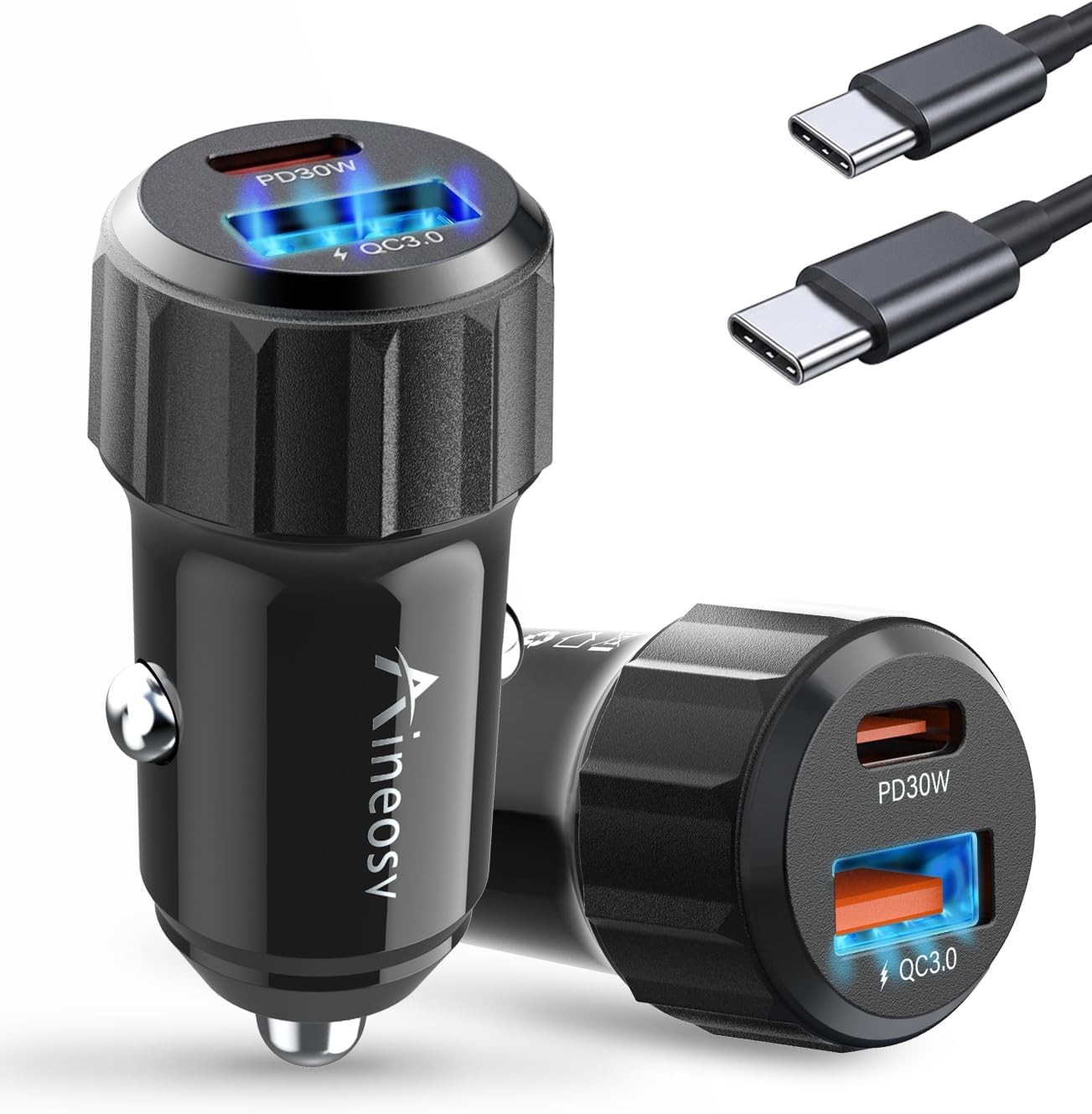2-Pack 52.5W Dual Port USB Fast Car Charger for iPhone 17 16 Pro Max, Cable Incl