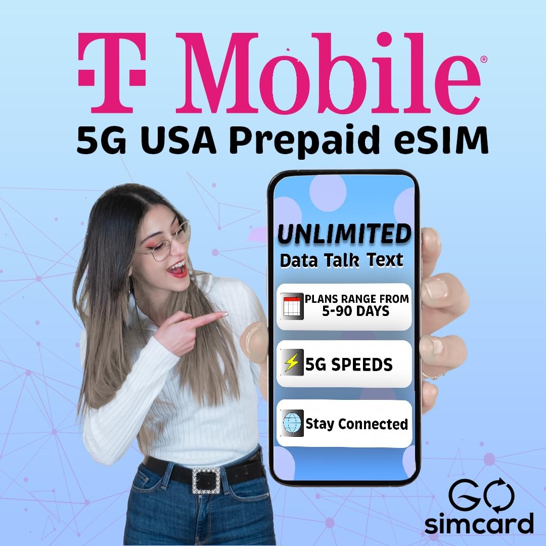 T-Mobile eSIM USA 1 Month | 5G/4G LTE Unlimited High Speed Data/Calls/Texts (…