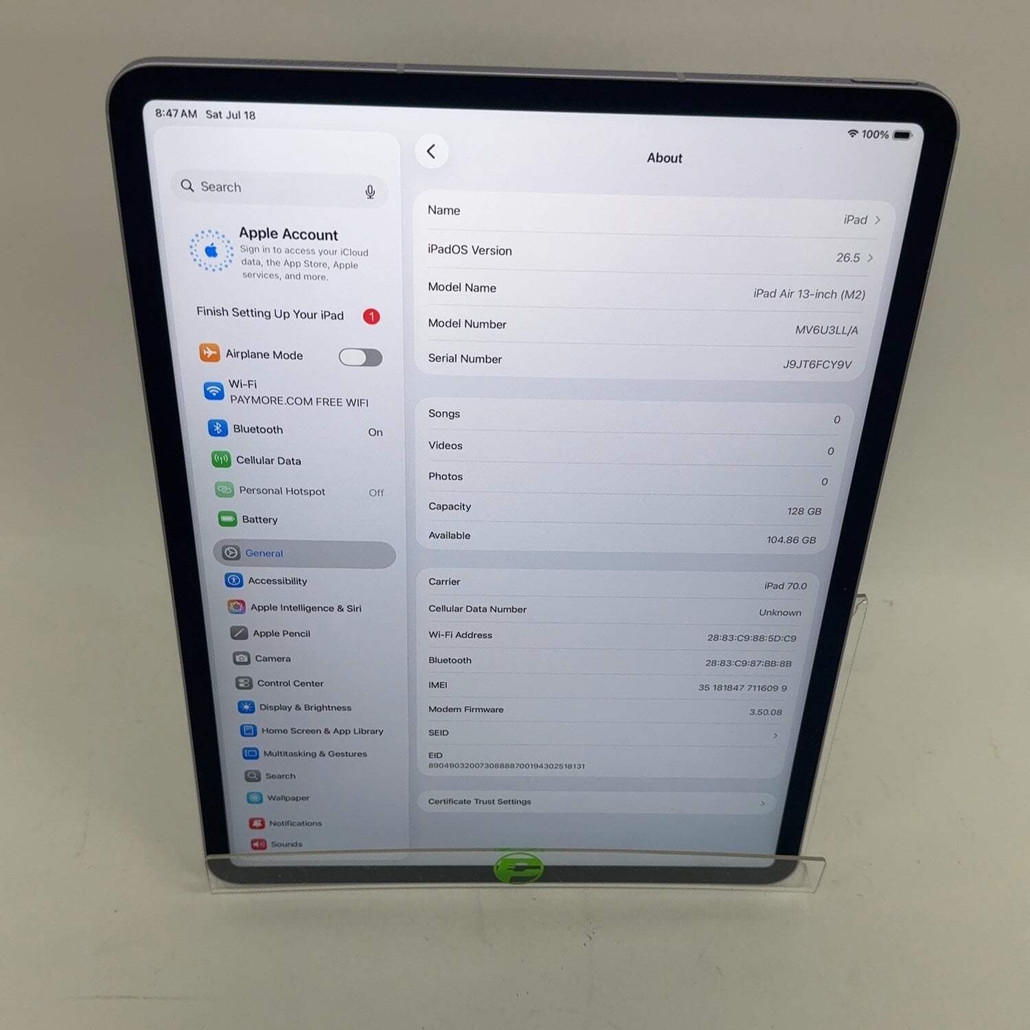 Unlocked Apple iPad Air 13″ M2 128GB 26.5 Purple MV6U3LL/A