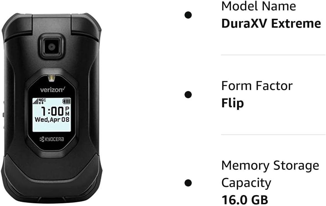 Kyocera DuraXV Extreme 4G VoLTE 16GB PTT Rugged Flip Phone for VERIZON (E4810)