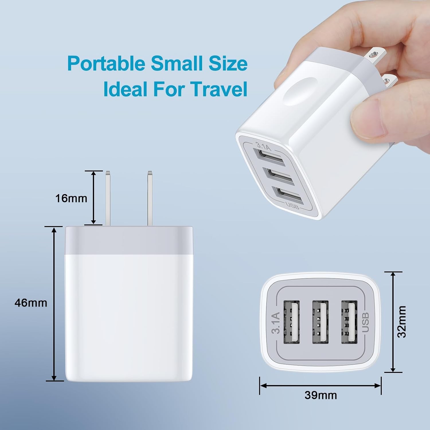Fast Charging Block, USB Plug Wall Charging Adapters 3.1A Multiple Charger Box
