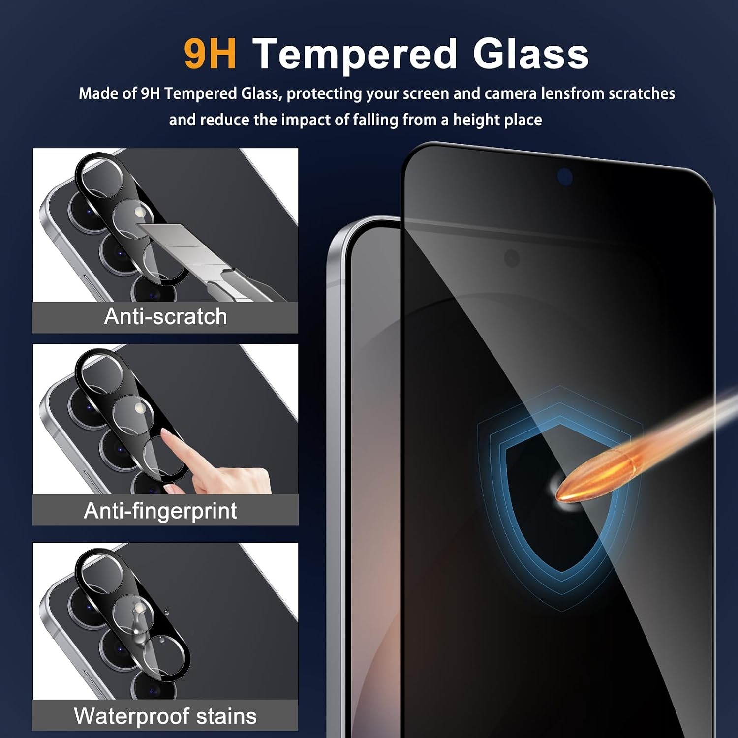 [2+2 PCS] Privacy Screen Protector & Camera Lens Protector for Samsung Galaxy S2
