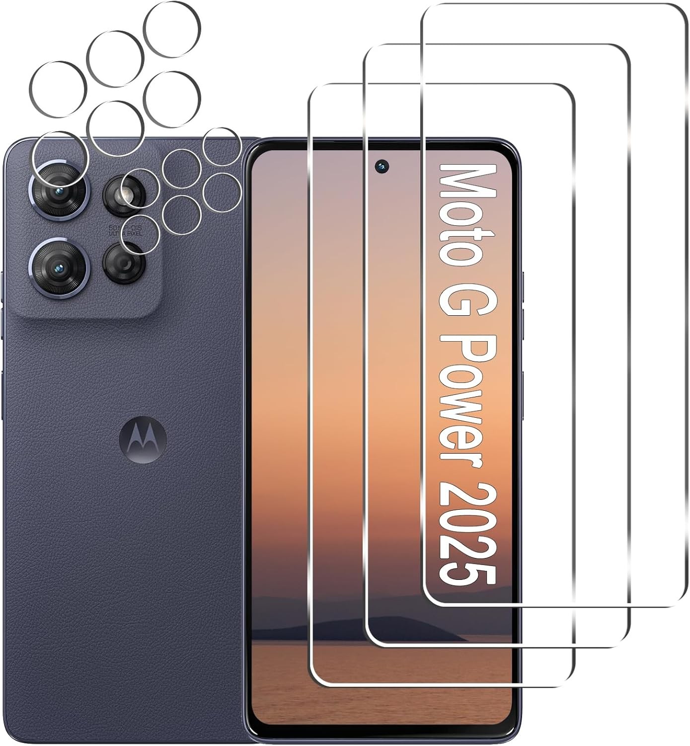 6.8 inch 3 Pack Moto G Power 2025 Screen Protector + 3 Pack Camera Lens Protecto