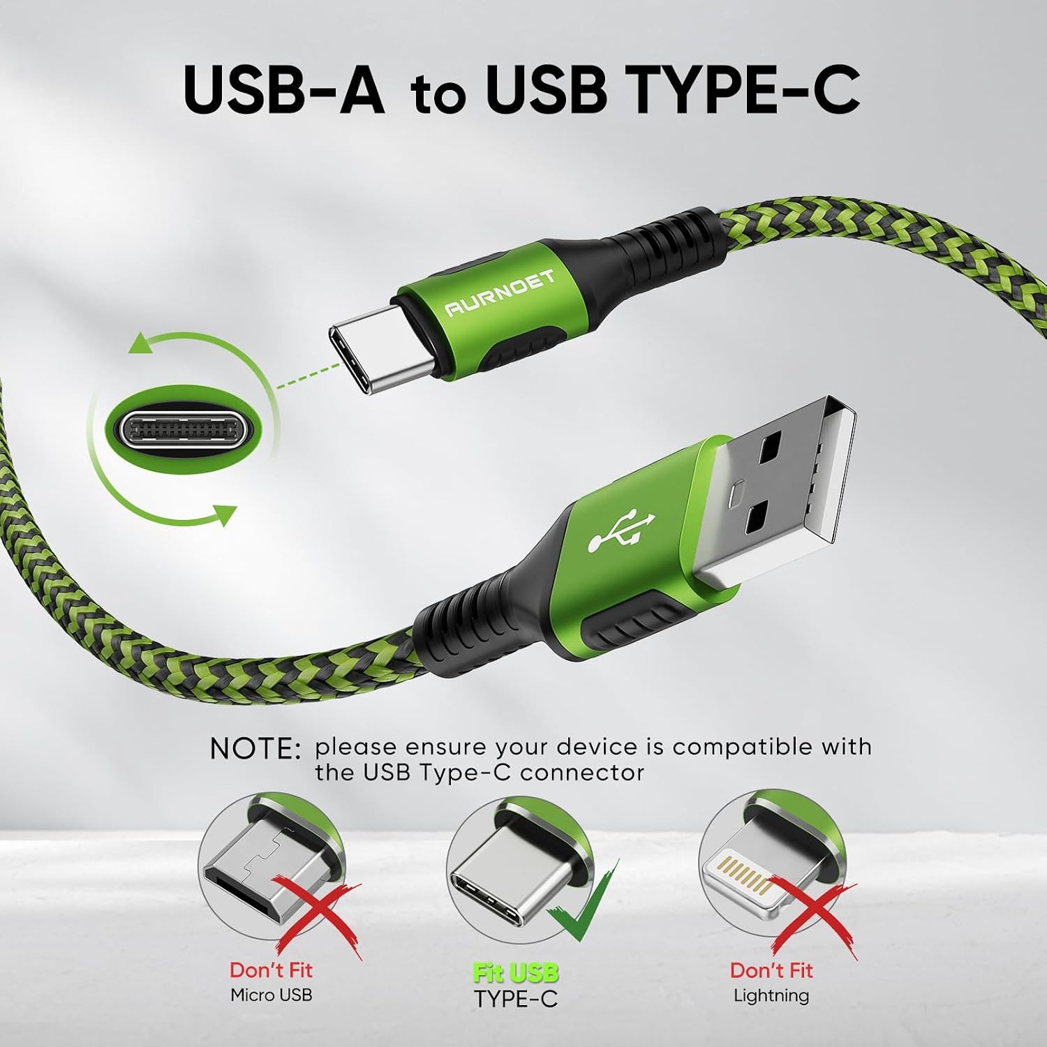 3-Pack 10Ft USB-C Fast Charger Cable for Samsung Galaxy S21 S20