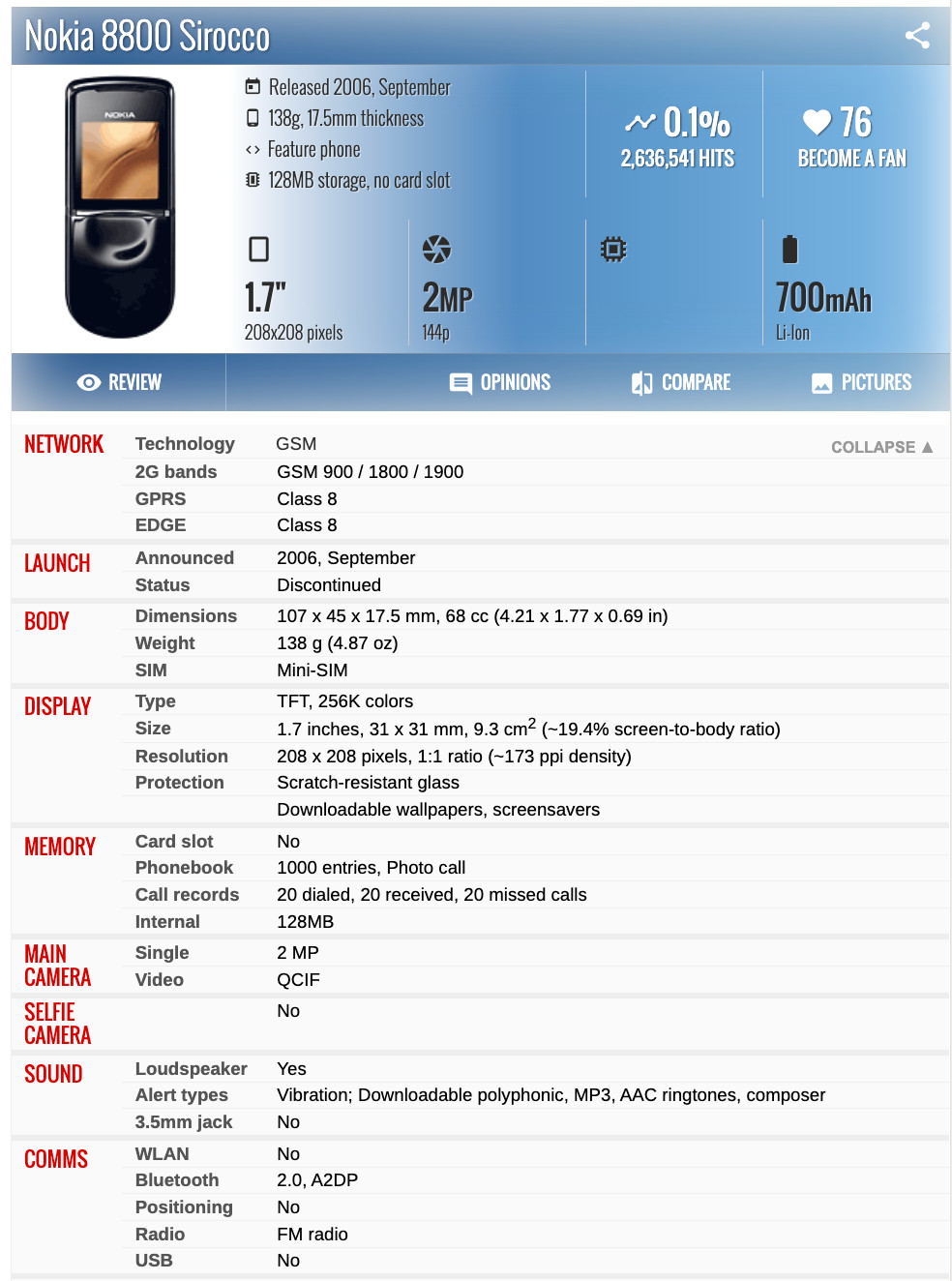 Nokia 8800 Sirocco 8800s Original 2G GSM128MB Internal Memory Unlocked Phone