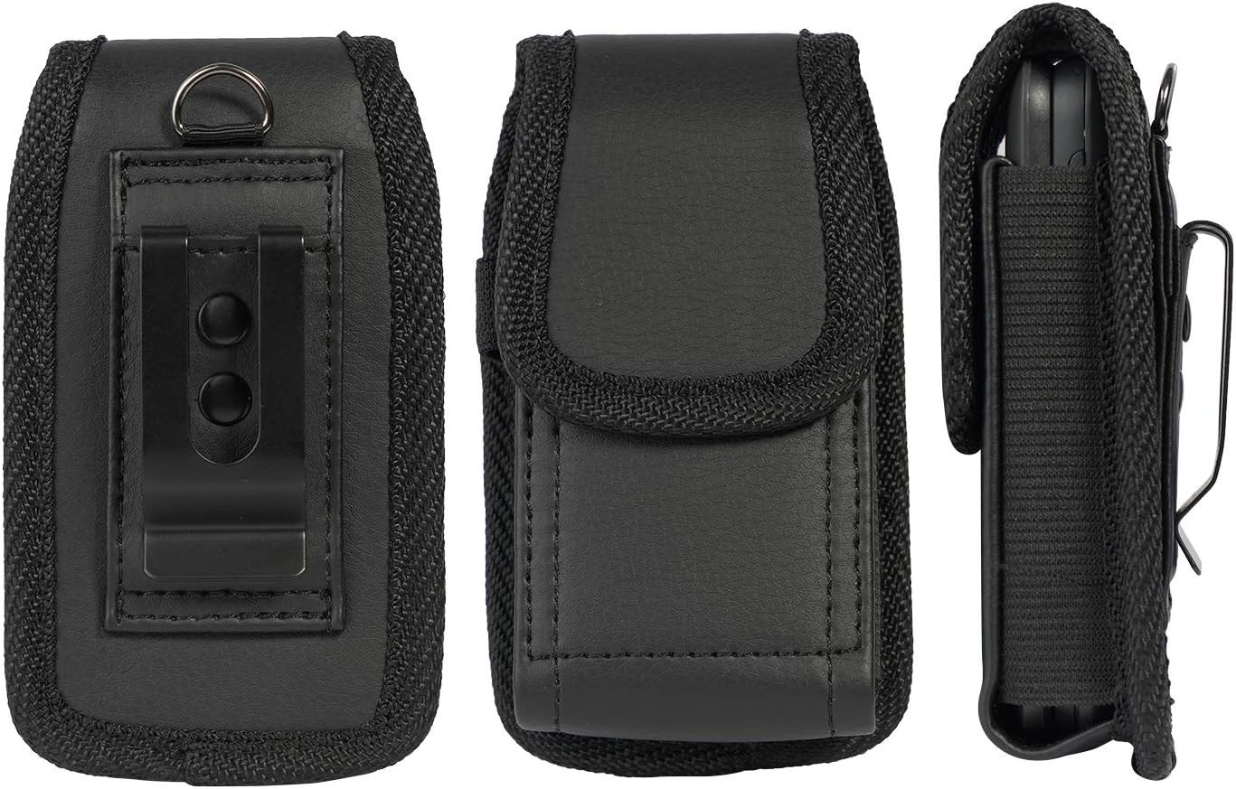 Black Vegan Leather Vertical Pouch Flip Phone Case for Alcatel Go FlipV, MyFlip,