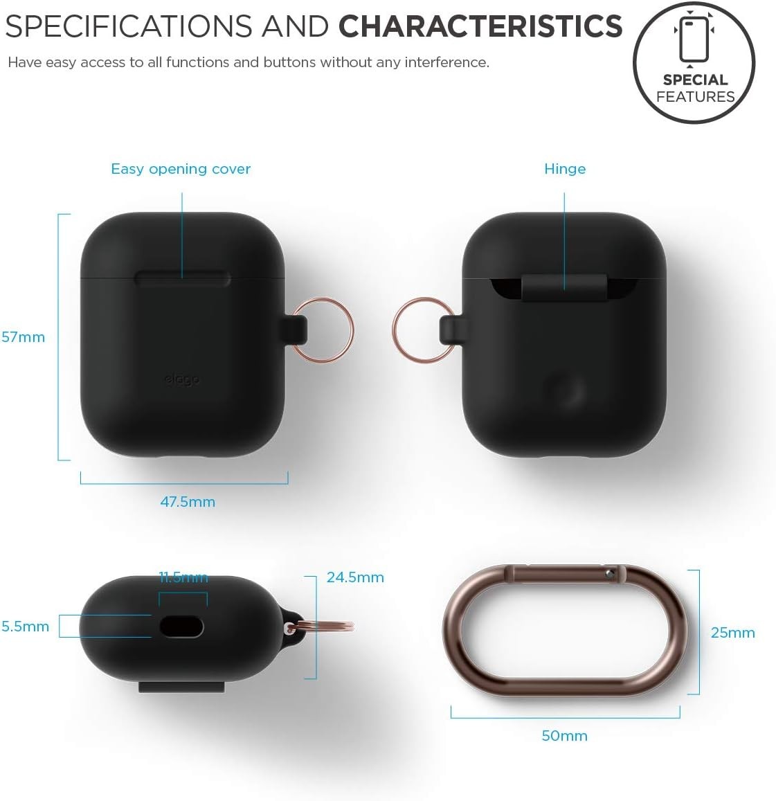 Silicone Case with Keychain for Apple AirPods Case 1 & 2, Front LED Visible
