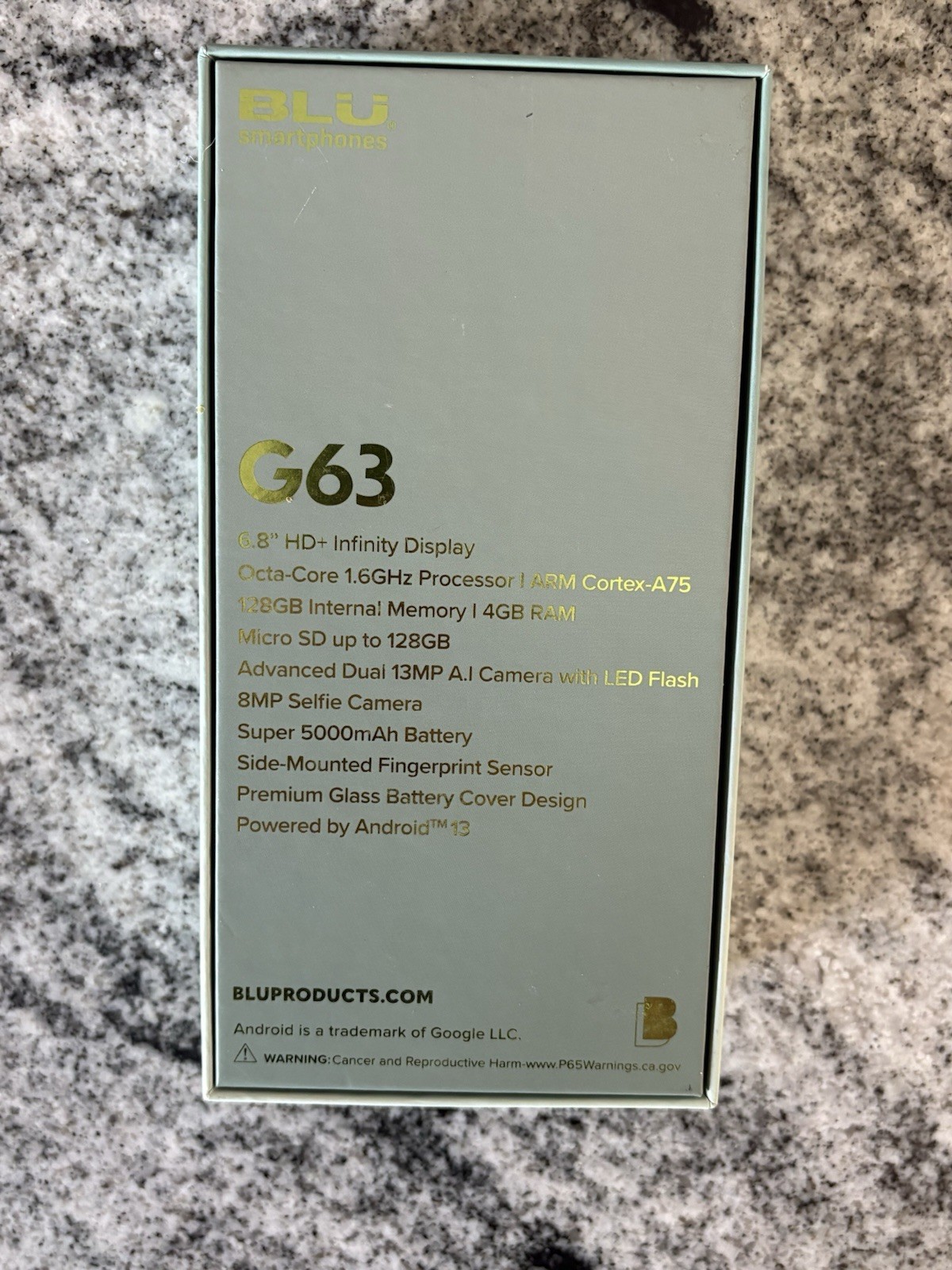 BLU G63 128GB 4GB RAM 6.8in Android 13 13MP Dual Camera FP Green