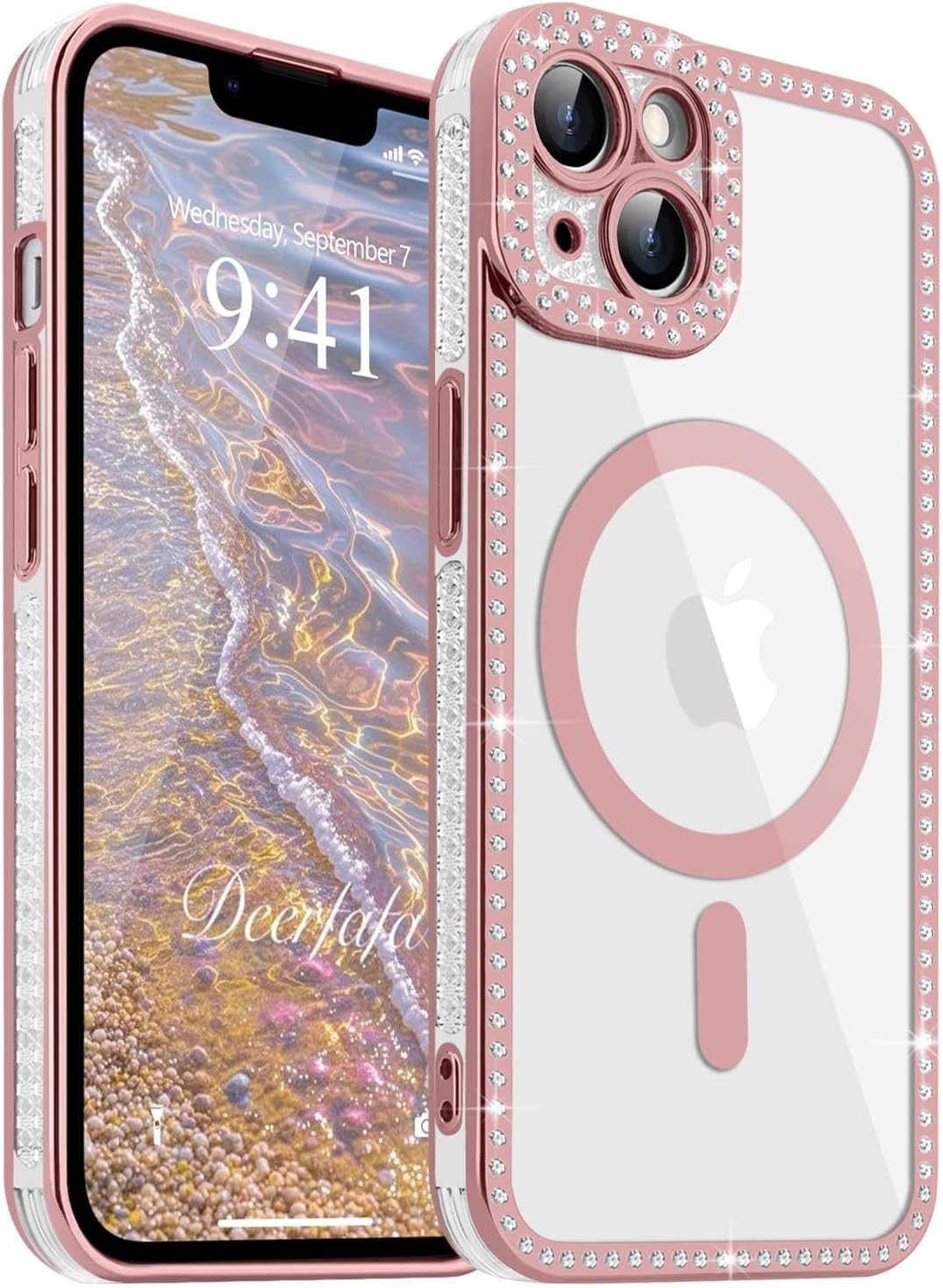 Magnetic Clear Phone Case for iPhone 14, Luxury Glitter Rhinestone Diamond Bumpe