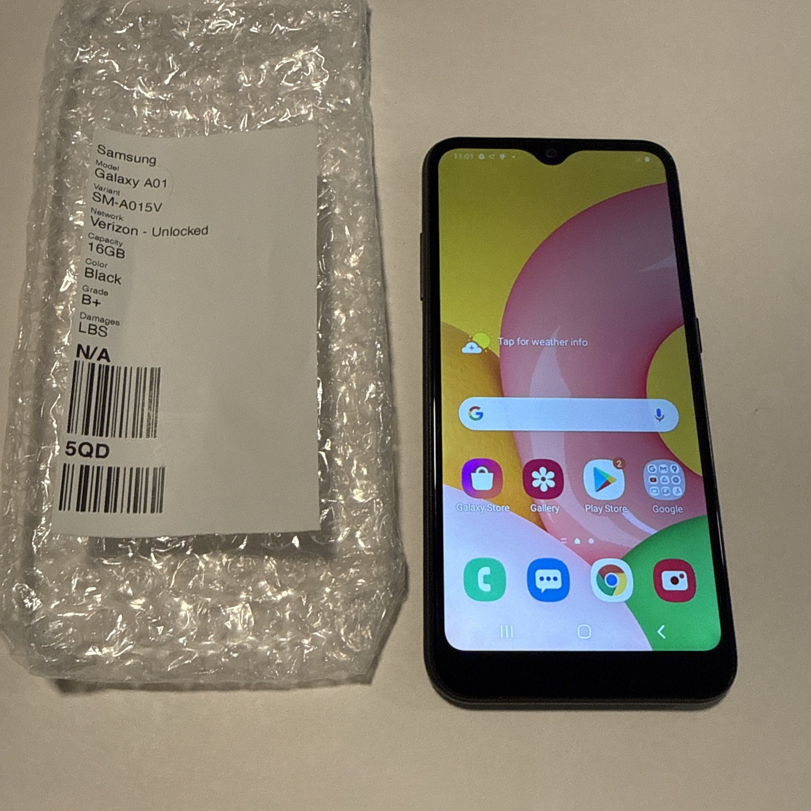 Samsung Galaxy A01 16gb Black SM-A015V (Unlocked) Mint Screen B+ Grade