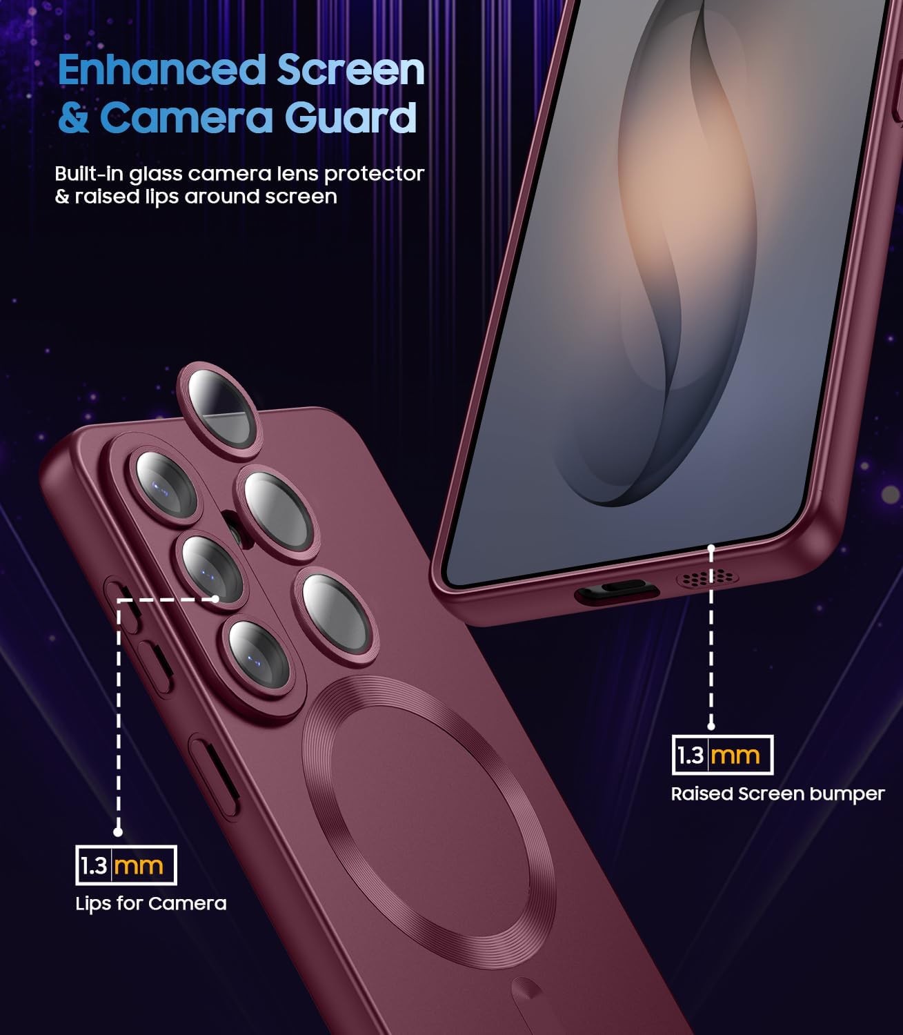 Magnetic Samsung Galaxy S26 Case Slim Soft Silicone Bumper Shockproof Burgundy