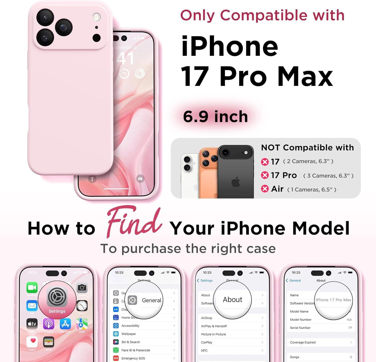 Chalk Pink Silicone Shockproof Phone Cover Case for iPhone 17 Pro Max, Magnetic