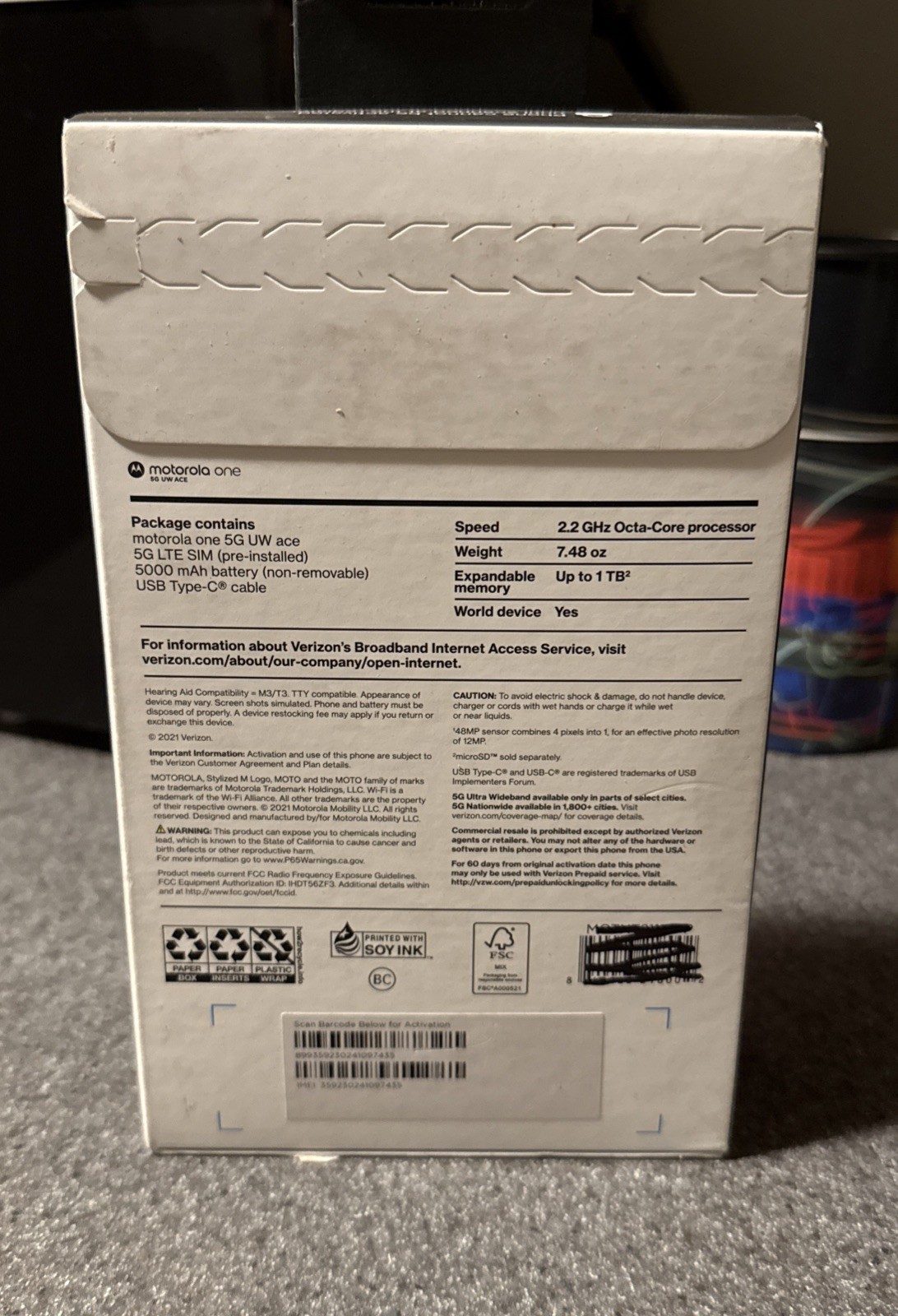 New/Sealed – Verizon Motorola One 5G UW Ace Prepaid – Volcanic Gray – 64GB