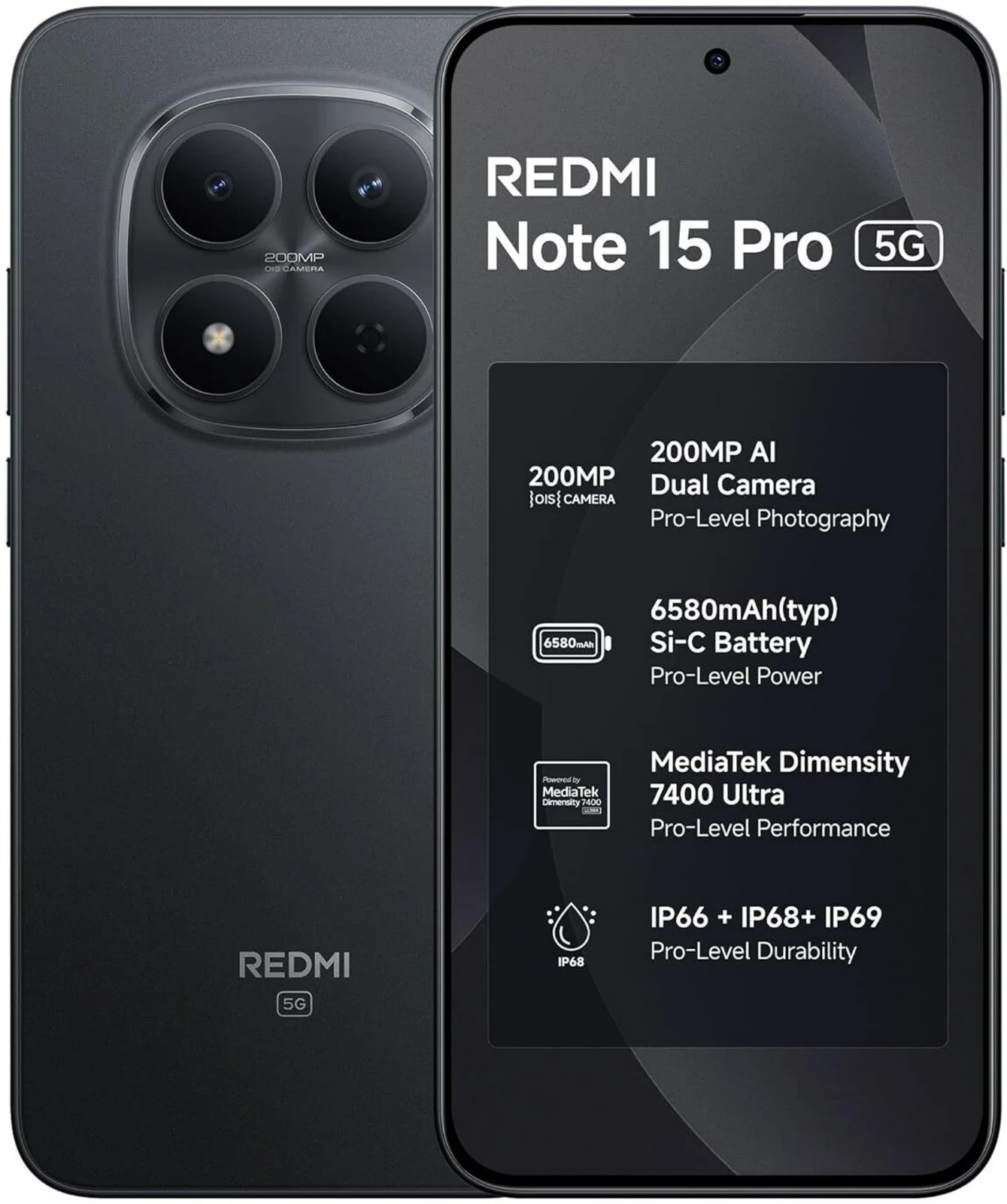 REDMI Note 15 Pro 5G ( Black, 8GB+128GB) Dimensity 7400-Ultra Global Version
