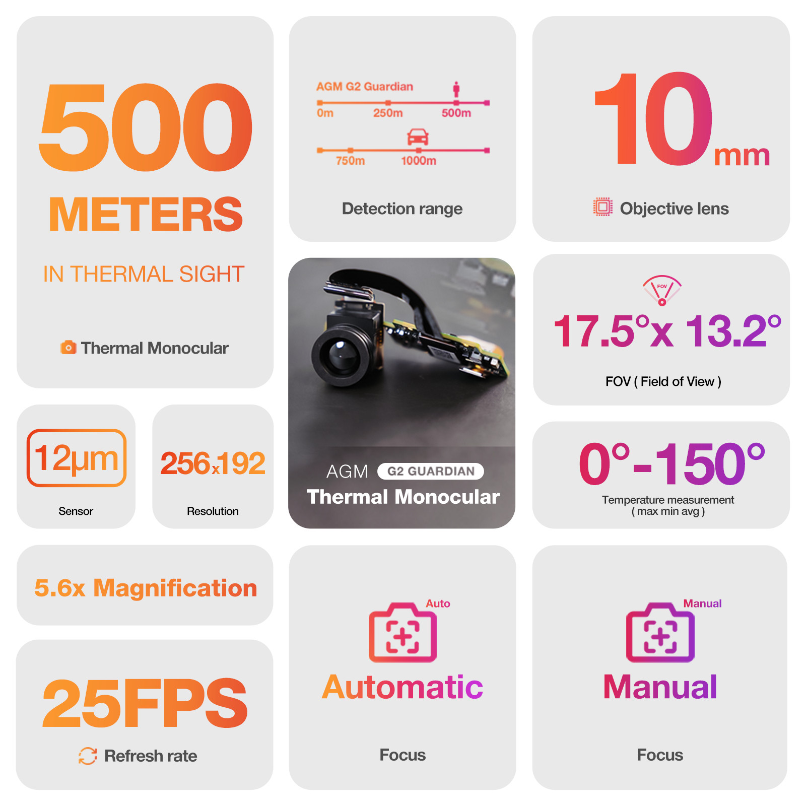 AGM G2 Guardian Rugged Smartphone 12GB+256GB Autofocus Thermal Monocular 500m/yd