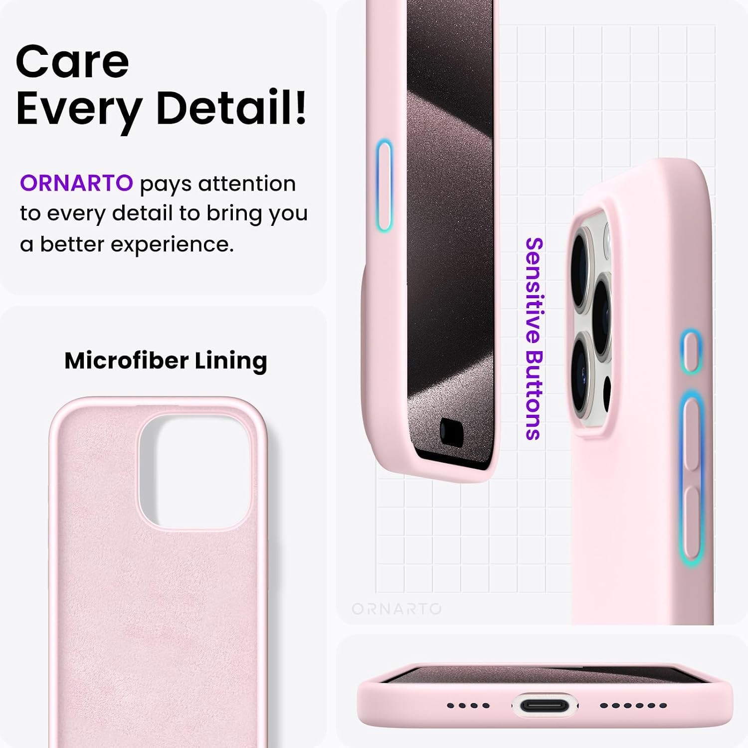 Slim Liquid Silicone Case for iPhone 15 Pro Max 6.7″, Shockproof Soft Gel Rubber
