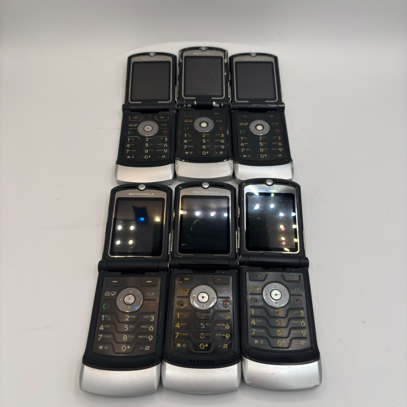 Lot of 6 Motorola RAZR V3m Verizon Silver Flip Phones for Parts Repair Vintage