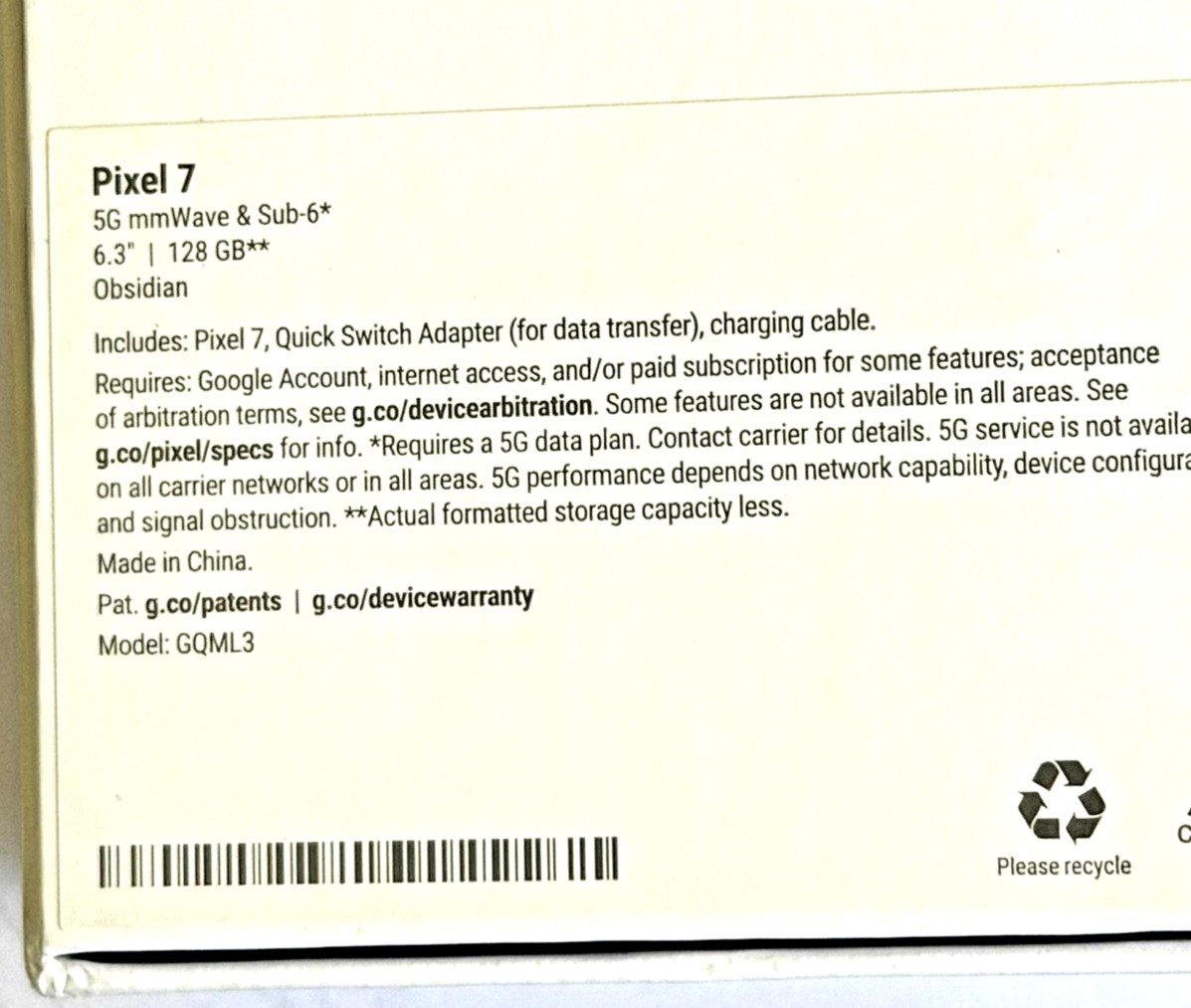 Google Pixel 7 5G Factory Unlocked 128GB ROM 6.3″ 8GB RAM NEW IN UNOPENED BOX