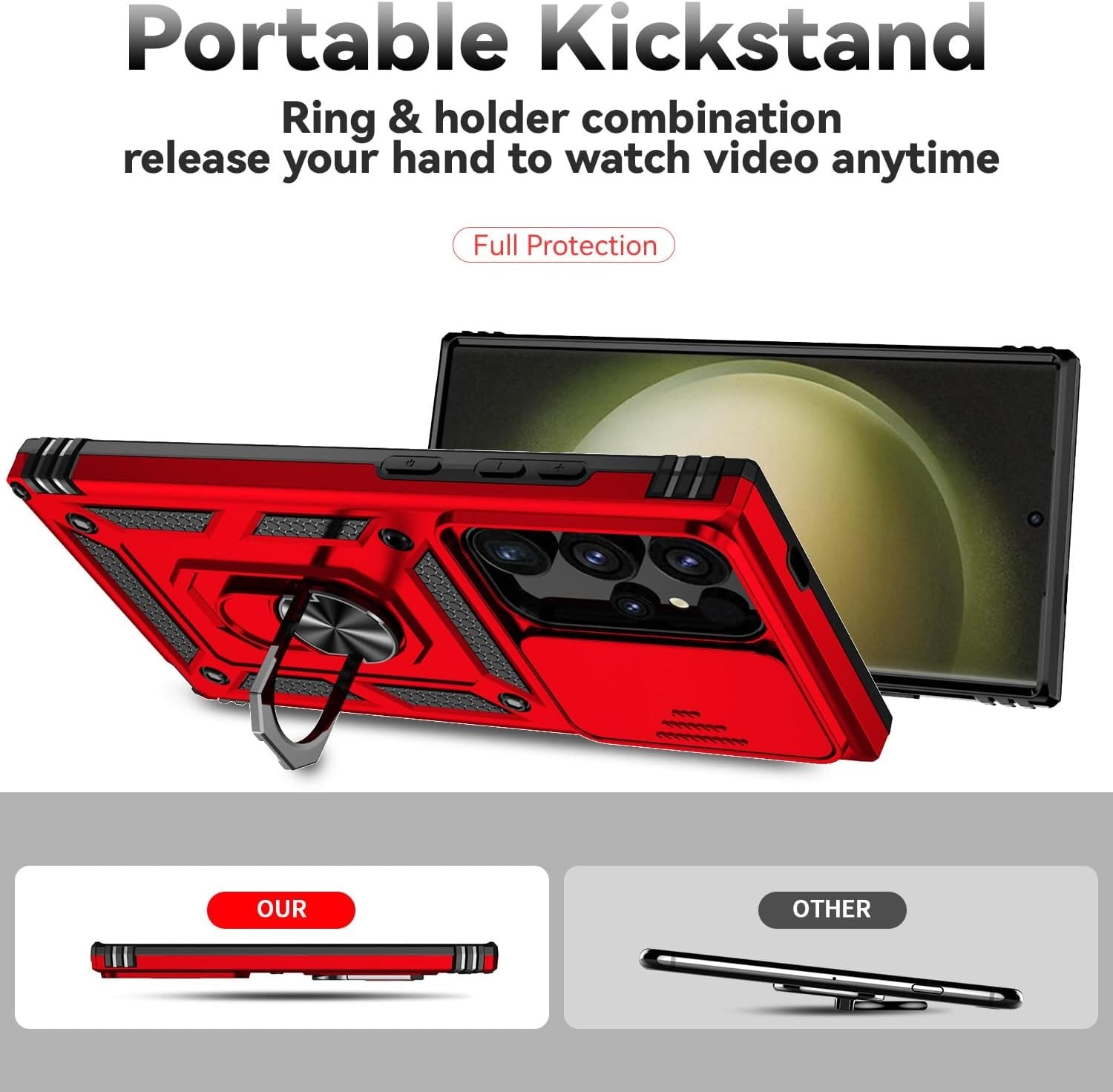 Case for Samsung Galaxy S24 Ultra w/ Kickstand and Slide Camera Cover Phone Case