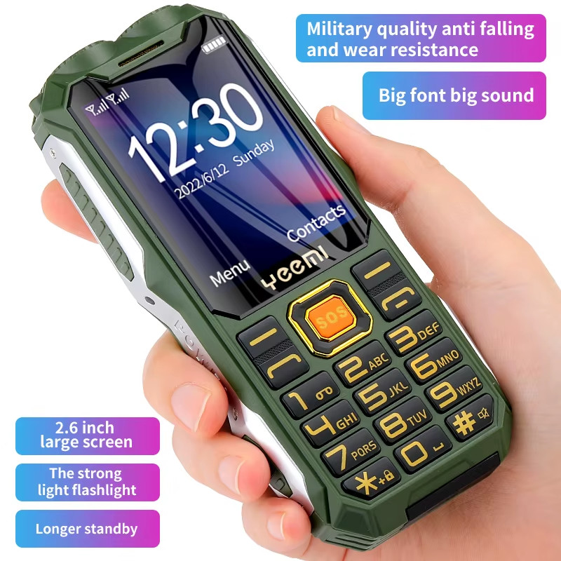 Q8 GSM 2G Rugged Mobile Phone Big Battery Double Flashlight 2.4Inch HD Screen Du