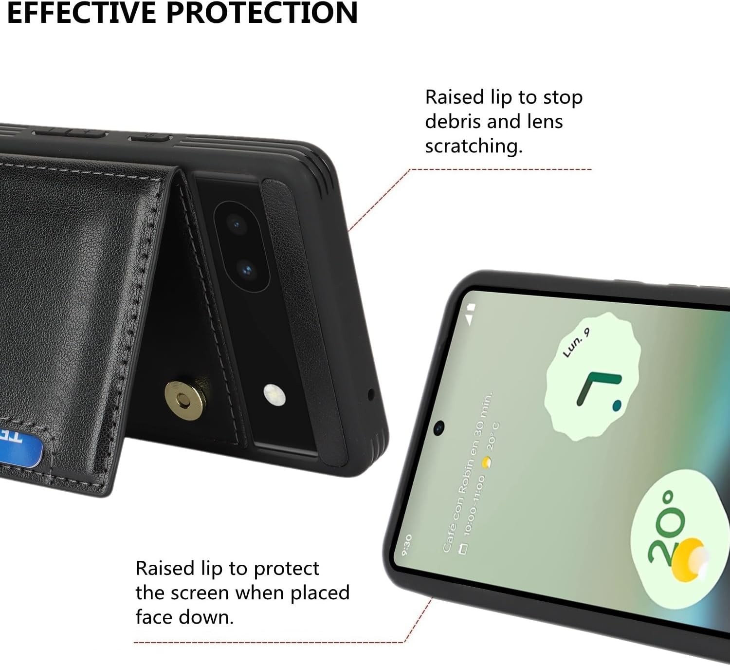 Wallet Phone Case for Google Pixel 6a, Card Holder, RFID Blocking, Black