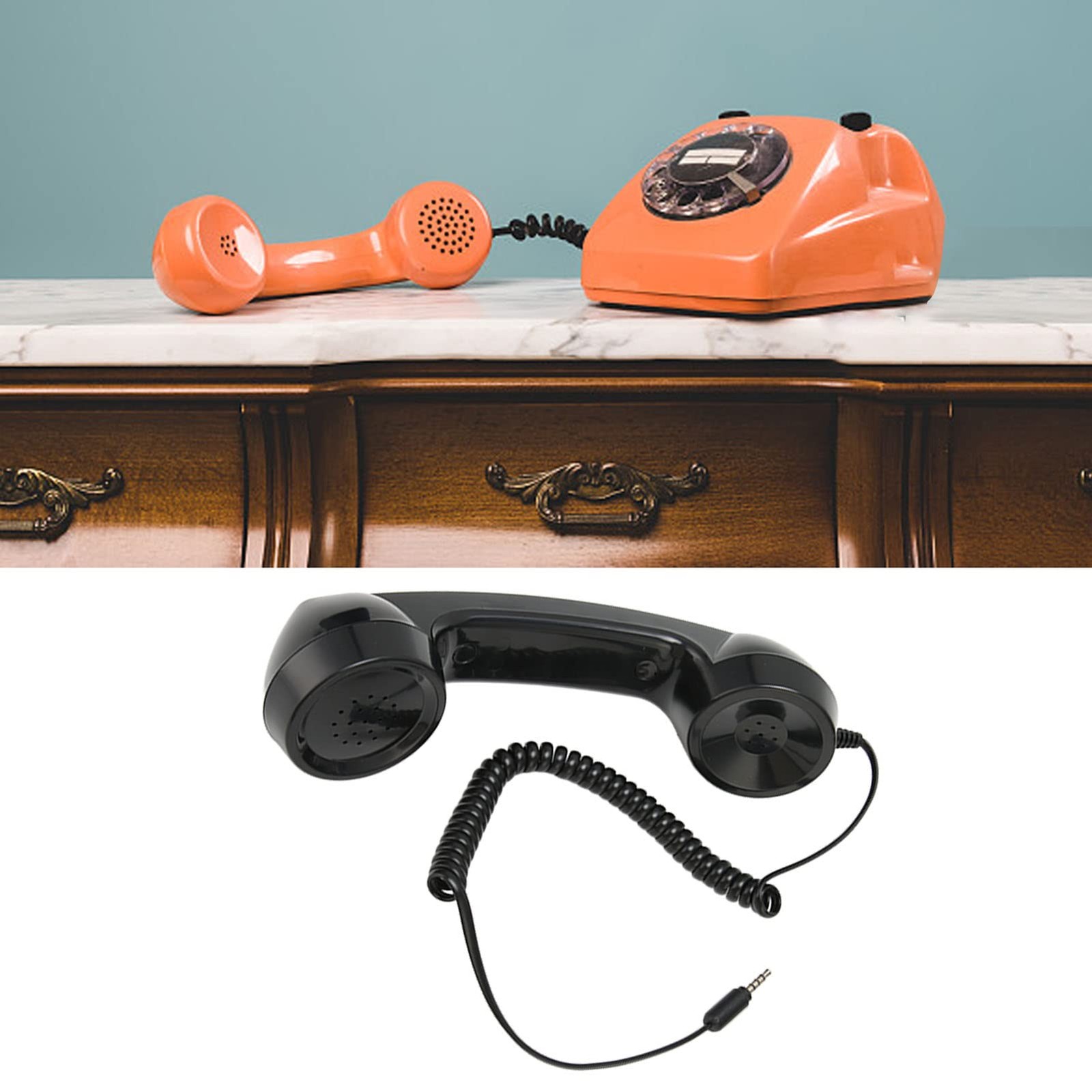 Retro Phone Handset Radiation Proof Receiver 3.5mm Sound Plug Microphone Black