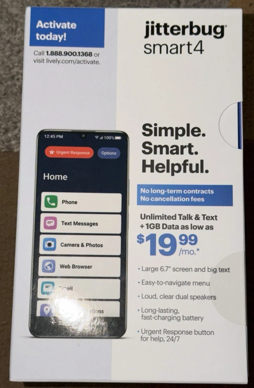 Lively Jitterbug Smart4 Smartphone for Seniors – Cell Phone Seniors -Brand New
